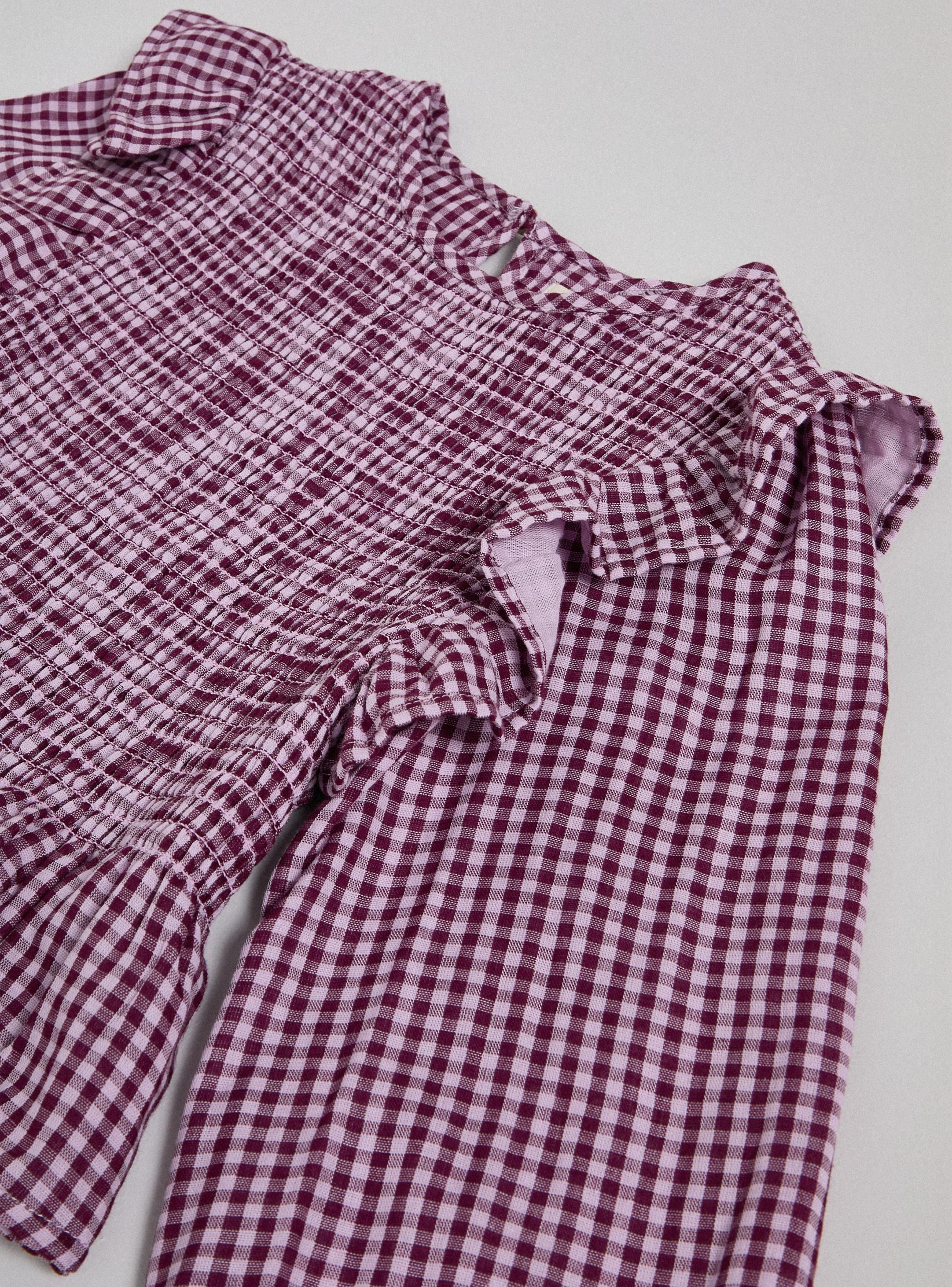 Blusa Cuadrillé con Vuelos y Espalda Elasticada-3