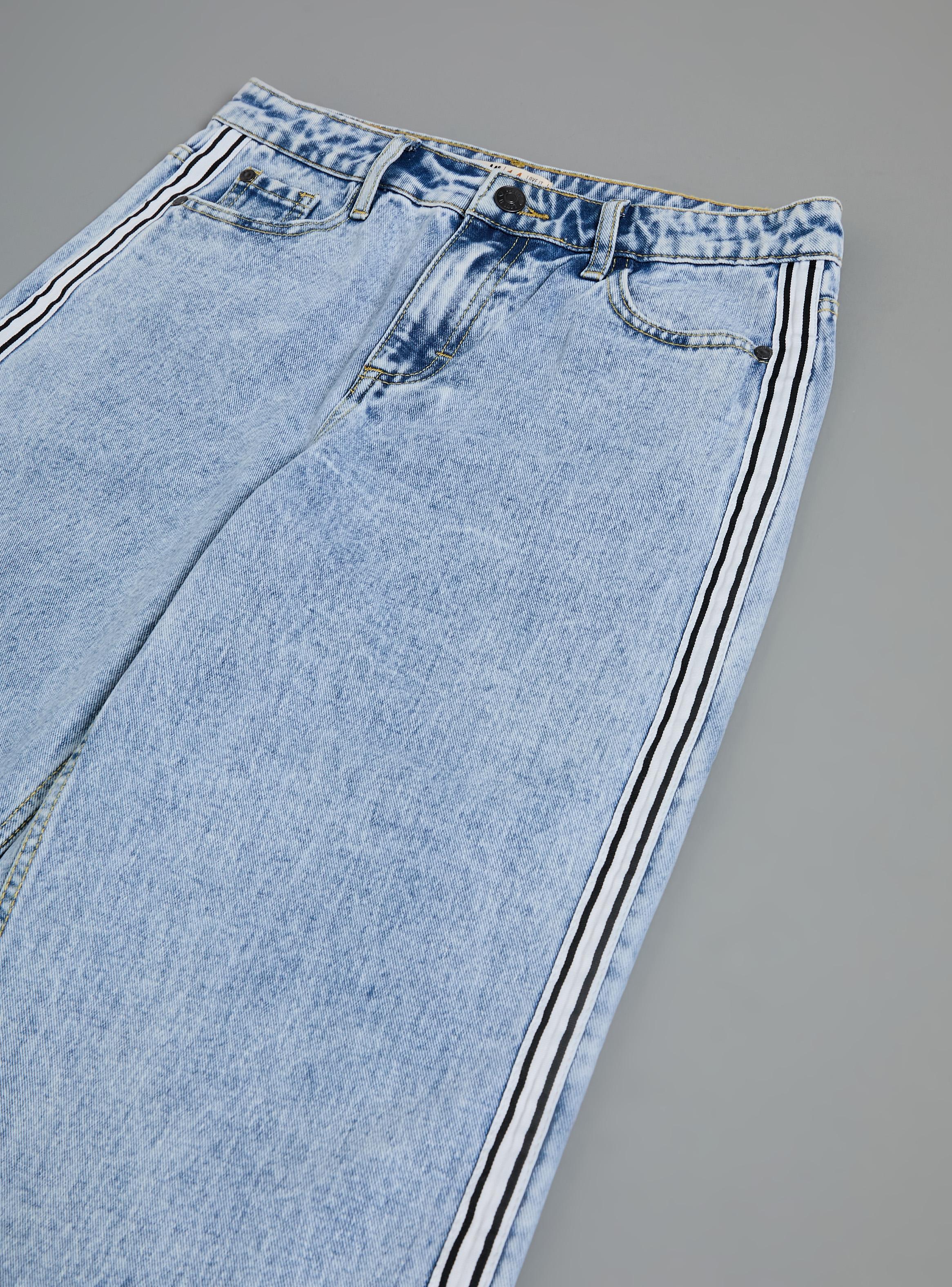Jeans Wide Leg Medio con Franjas Laterales-3