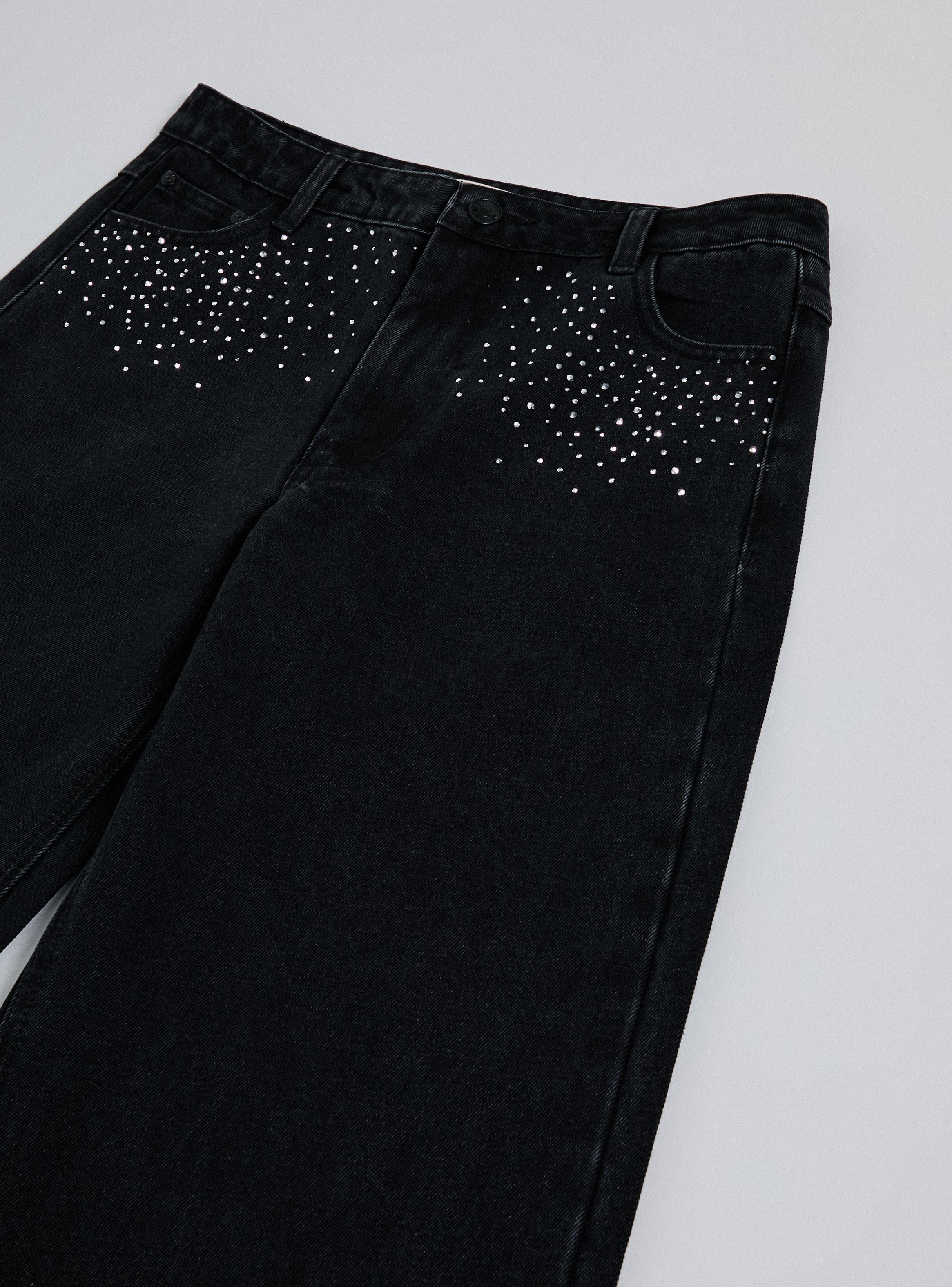 Jeans Wide Leg con Brillos Parte Superior-3
