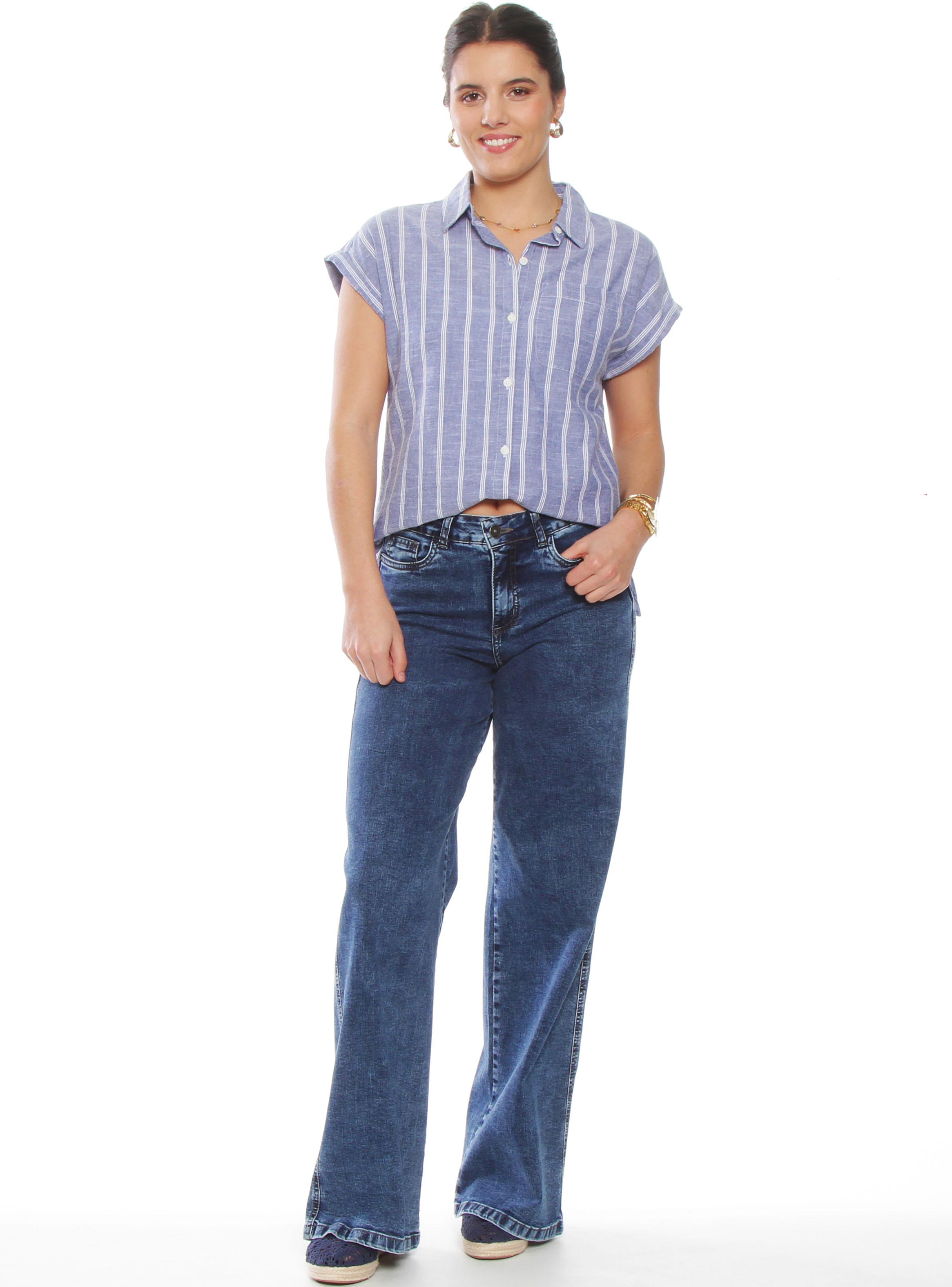 Blusa Manga Corta Listada Abotonada con Bolsillo-3