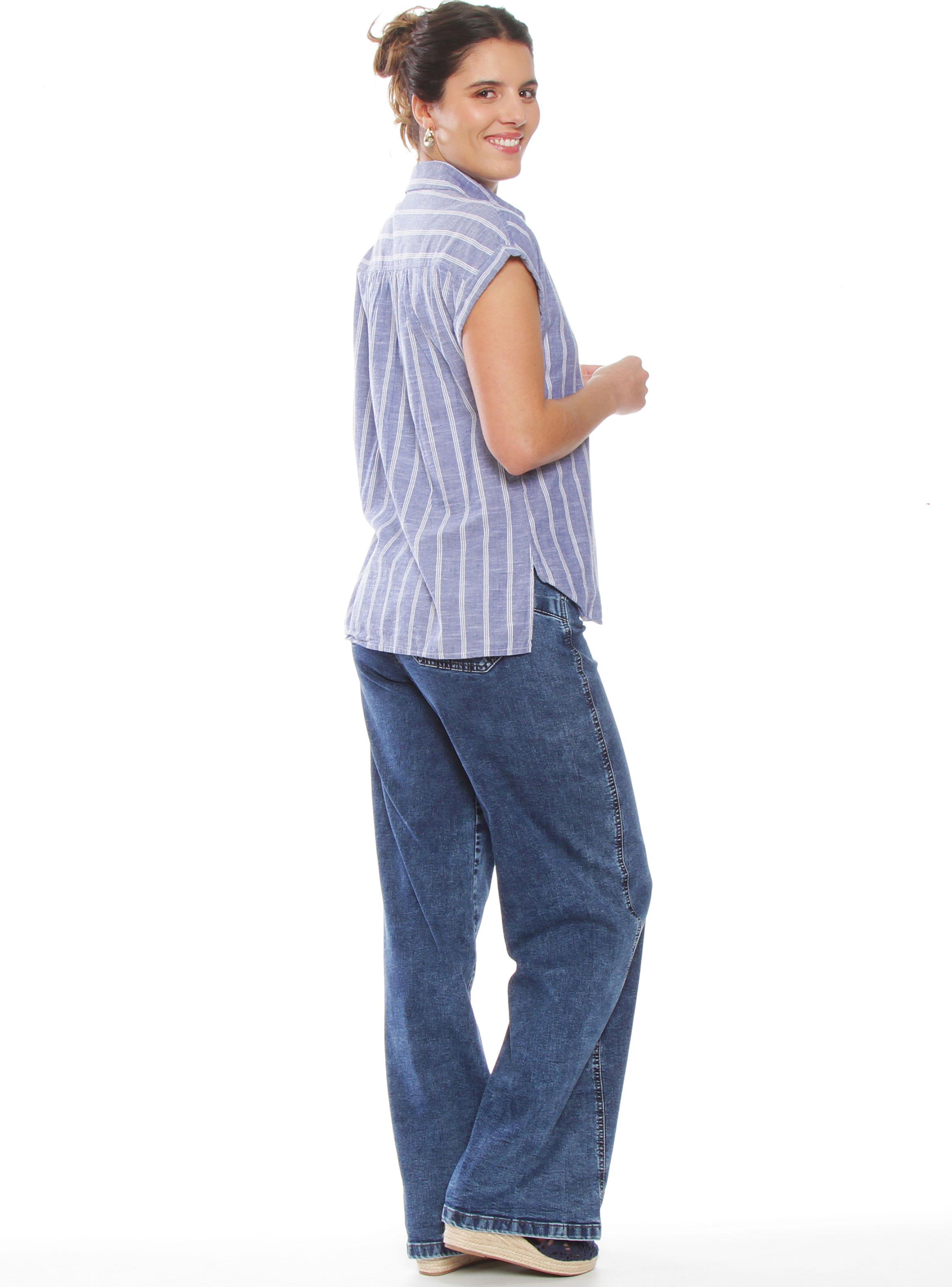 Blusa Manga Corta Listada Abotonada con Bolsillo-4