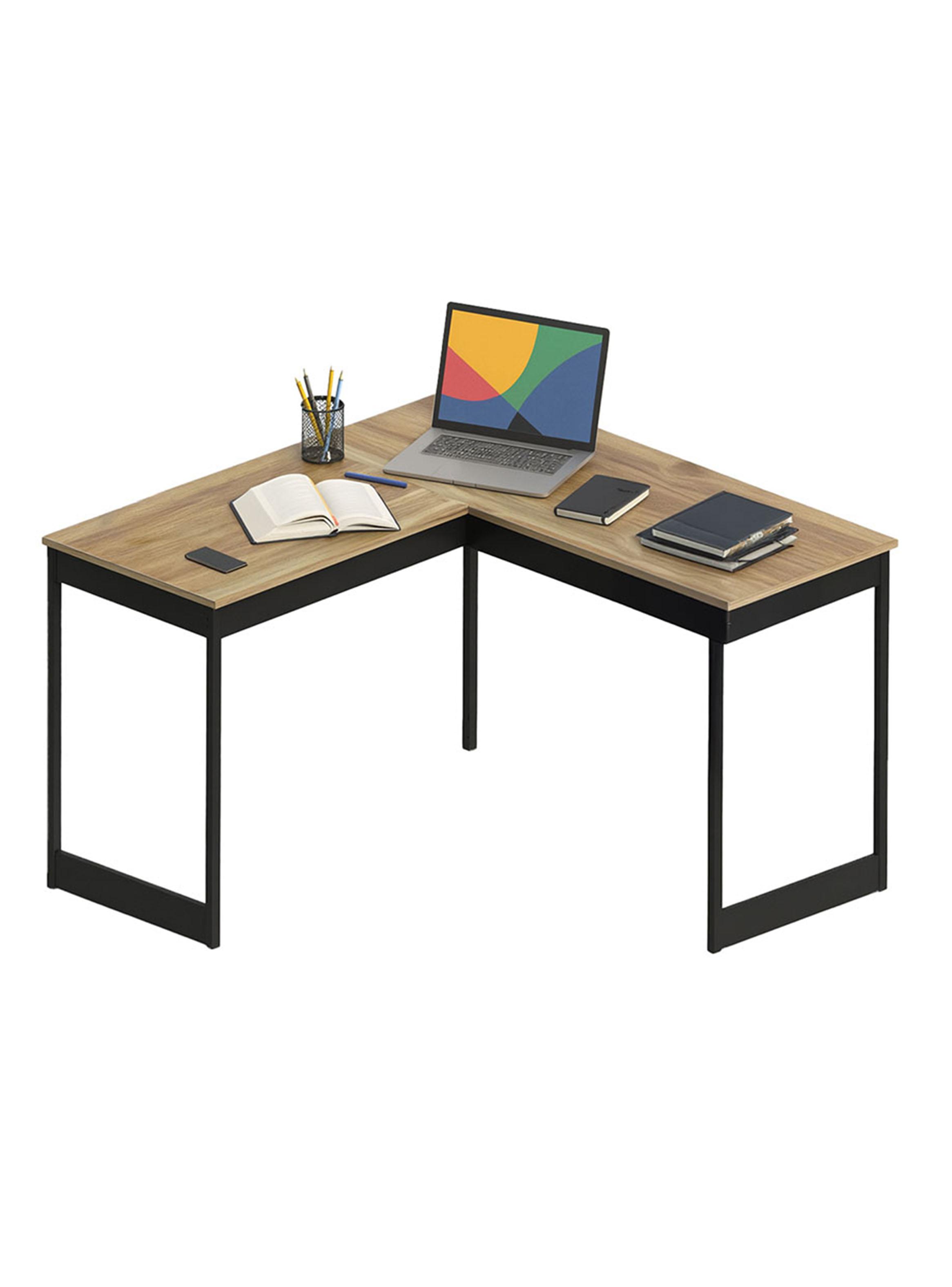 Escritorio Esquinero Patas Metálicas Café 150 cm-2