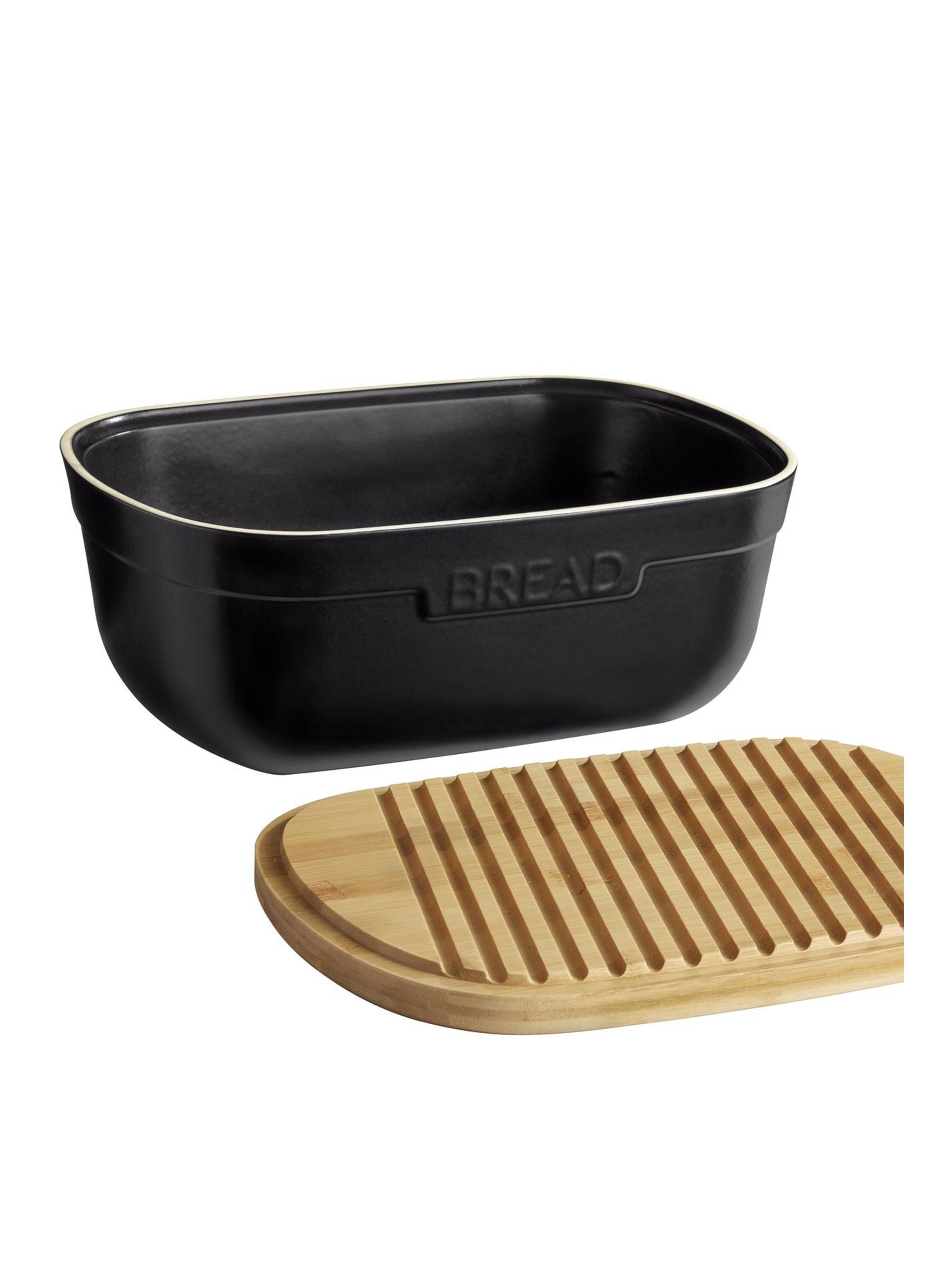 Panera con Tapa de Madera Negro Cerámica 25x35.5 cm-1