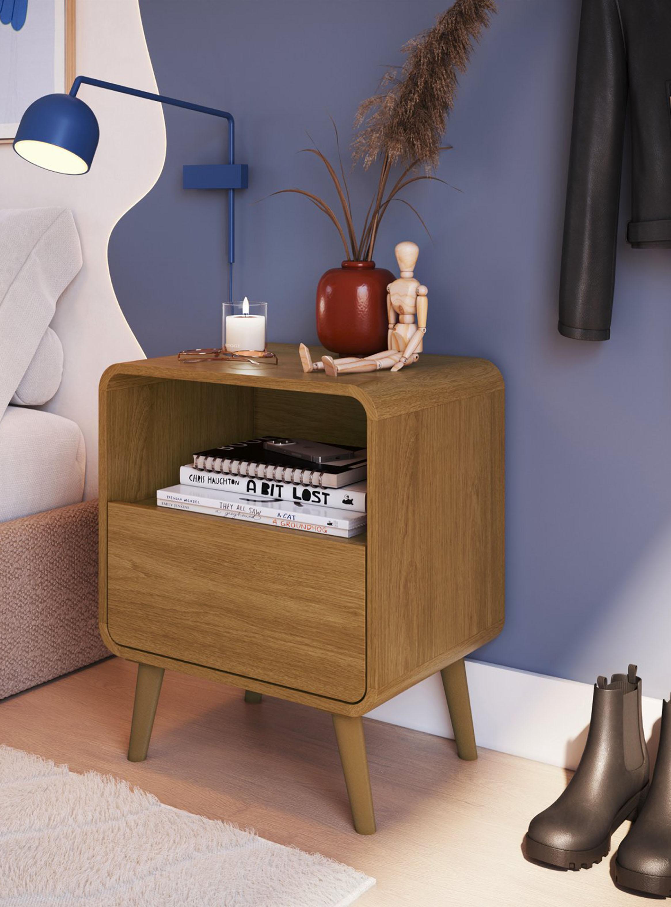 Velador Retro Cajón Roble Oscuro-4