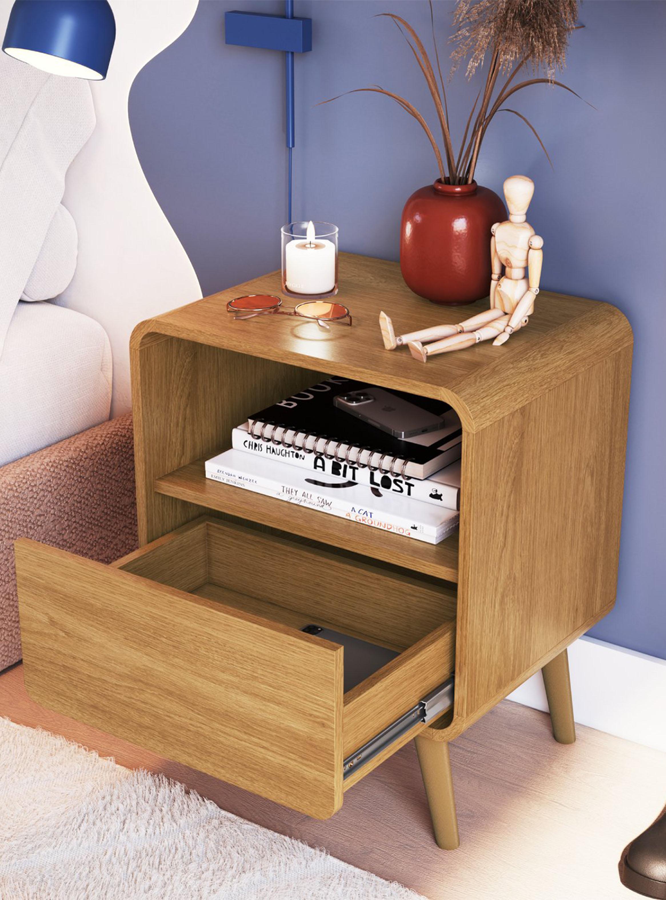 Velador Retro Cajón Roble Oscuro-3