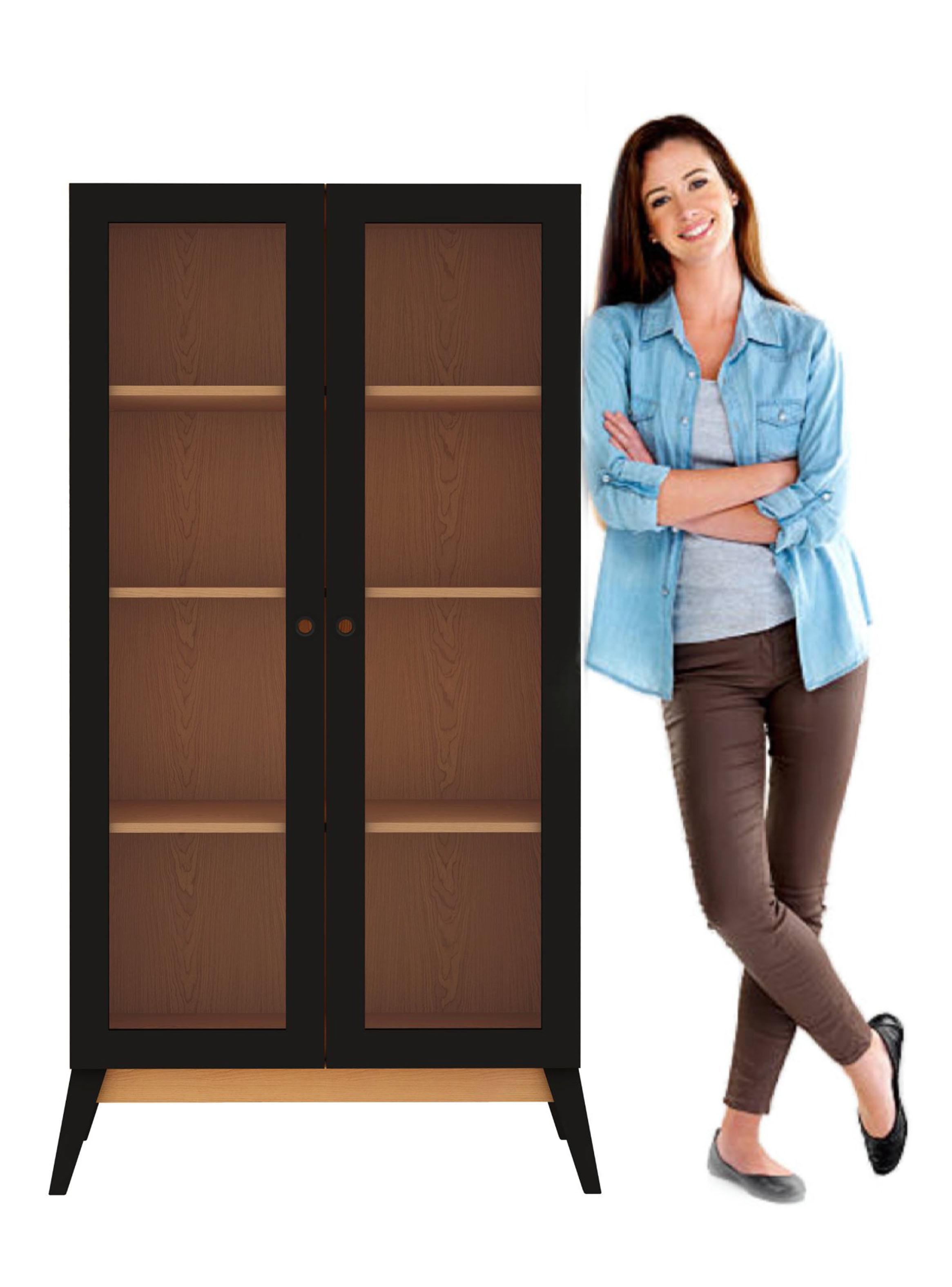 Vitrina 2 Puertas Jamaica Caramelo/Negro 158x 80x37.5 cm-2