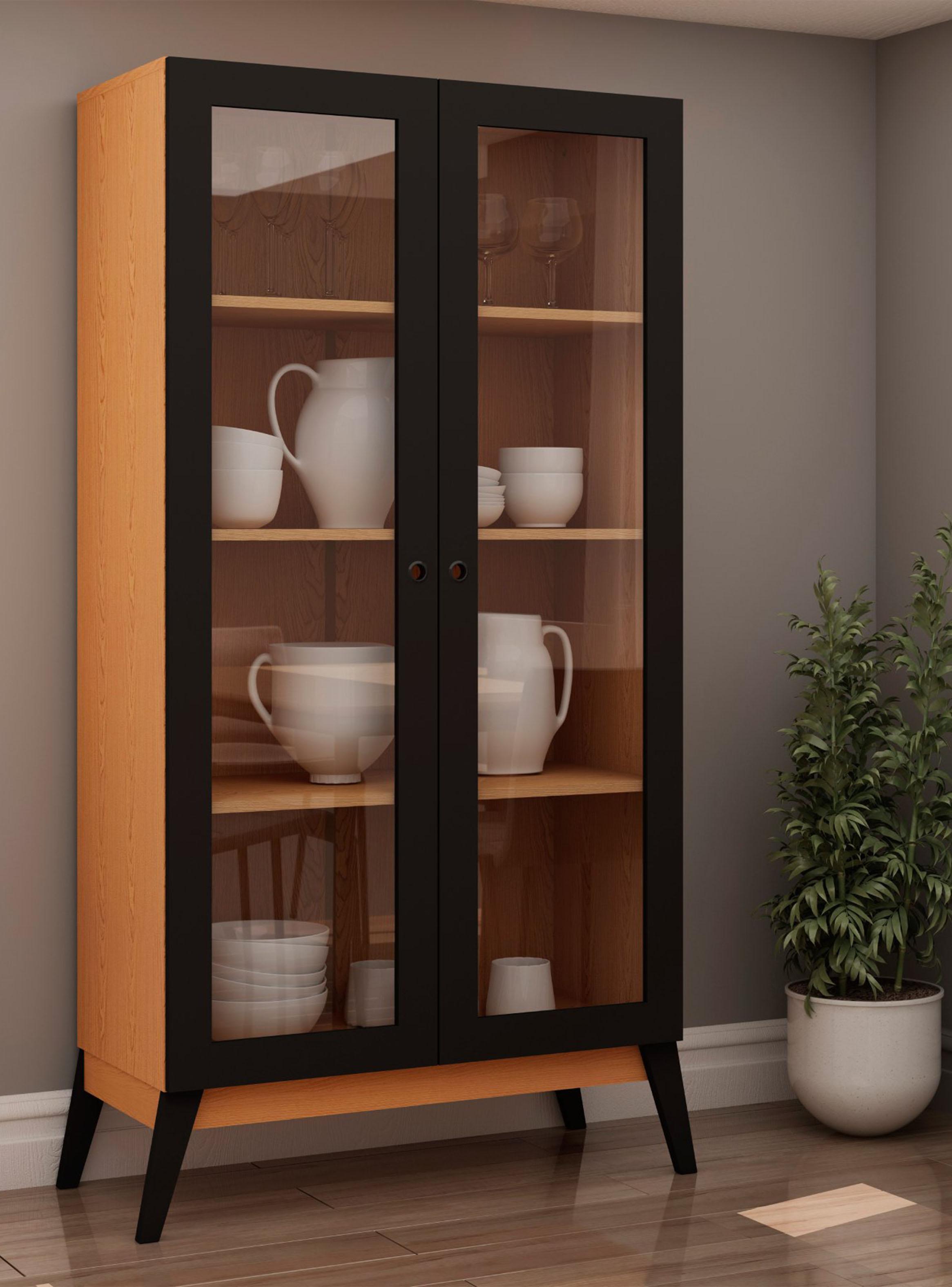 Vitrina 2 Puertas Jamaica Caramelo/Negro 158x 80x37.5 cm-5