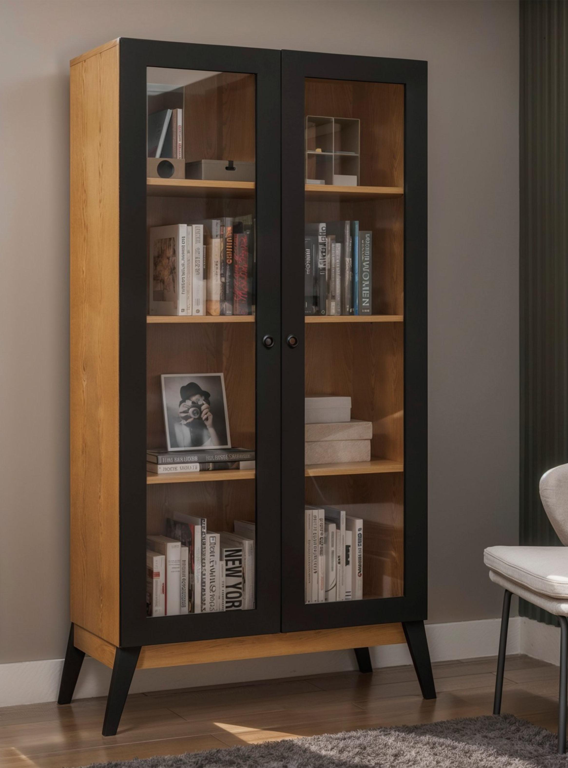 Vitrina 2 Puertas Jamaica Caramelo/Negro 158x 80x37.5 cm-4