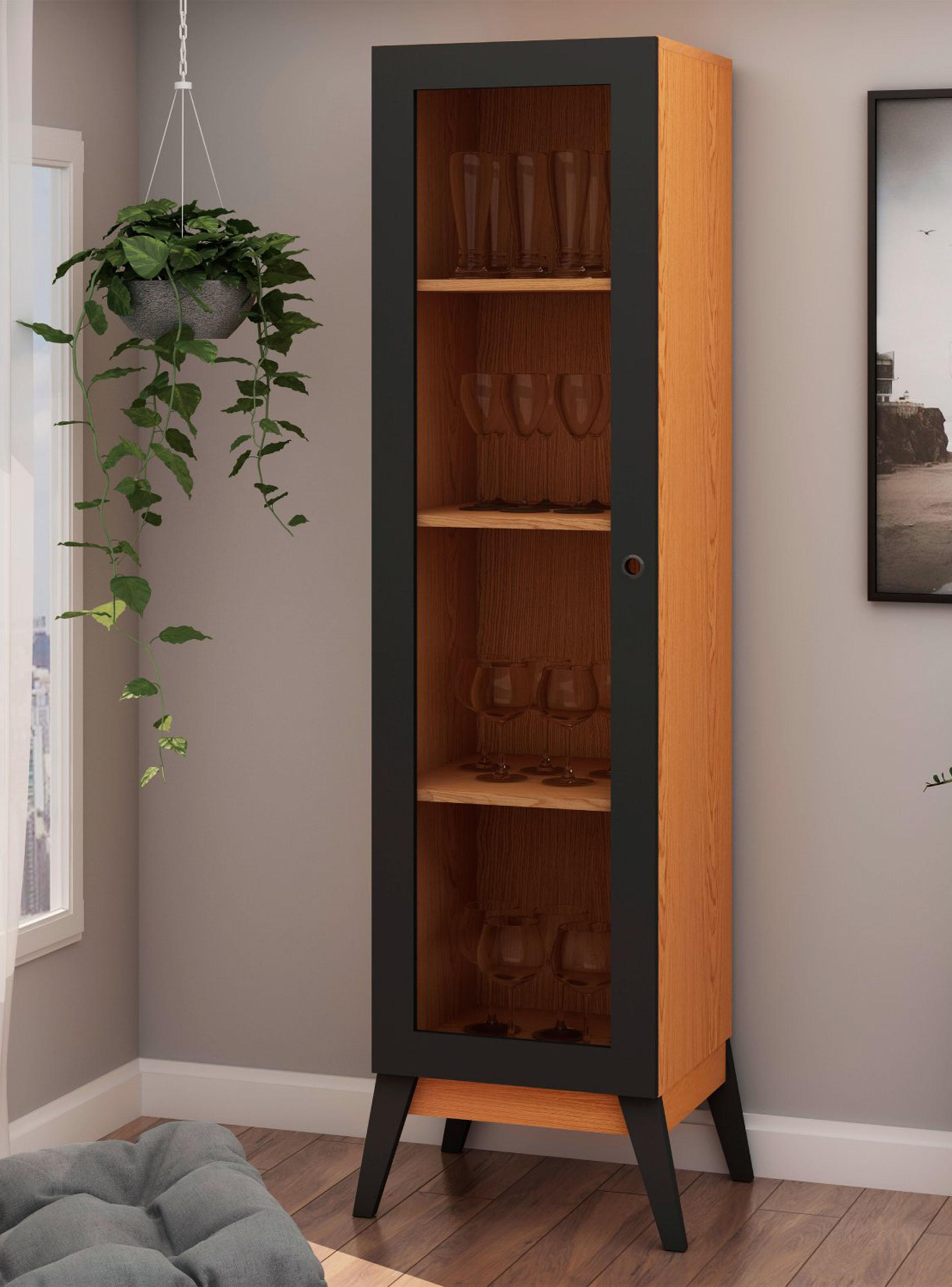 Vitrina Malta Puerta Caramelo/Negro 158x40x37.5 cm-3