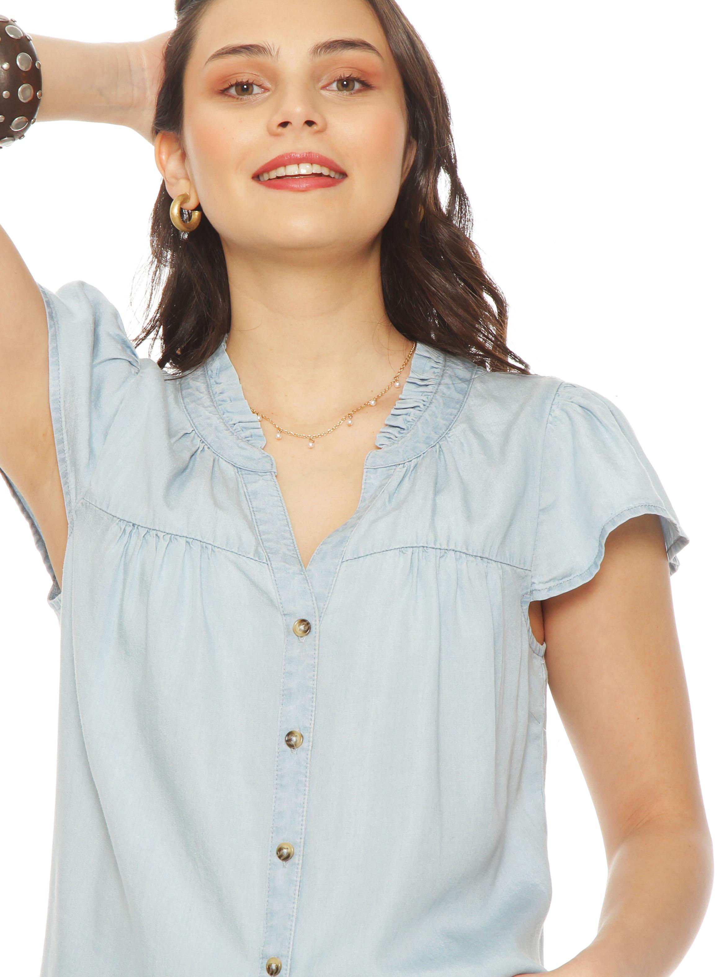 Blusa Manga Corta Lyocell Cuello Mau Ruchas con Botones-2