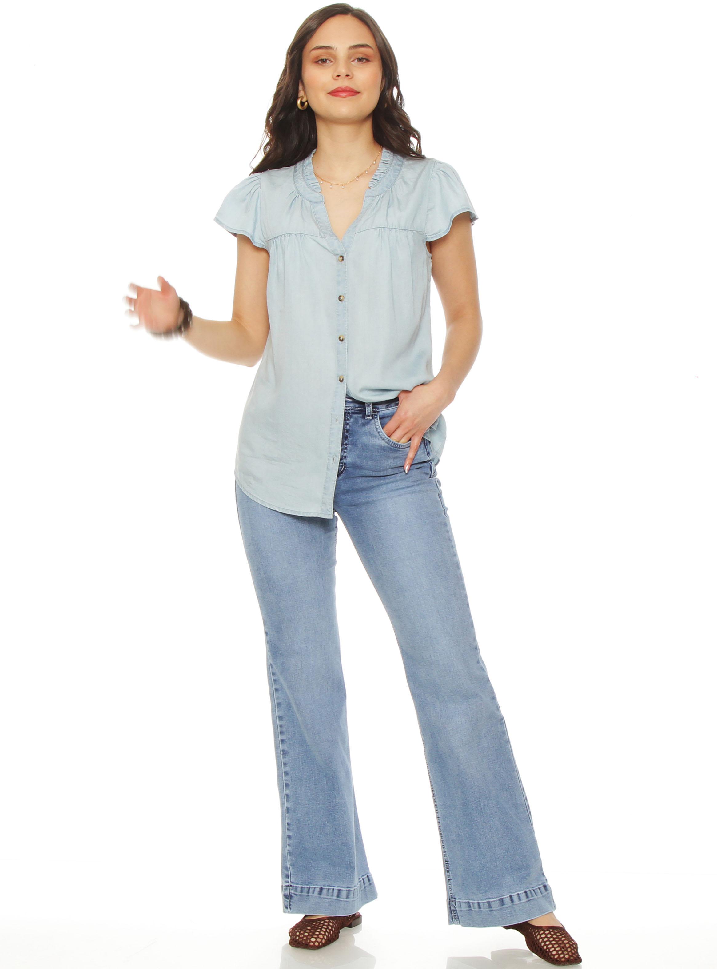 Blusa Manga Corta Lyocell Cuello Mau Ruchas con Botones-3