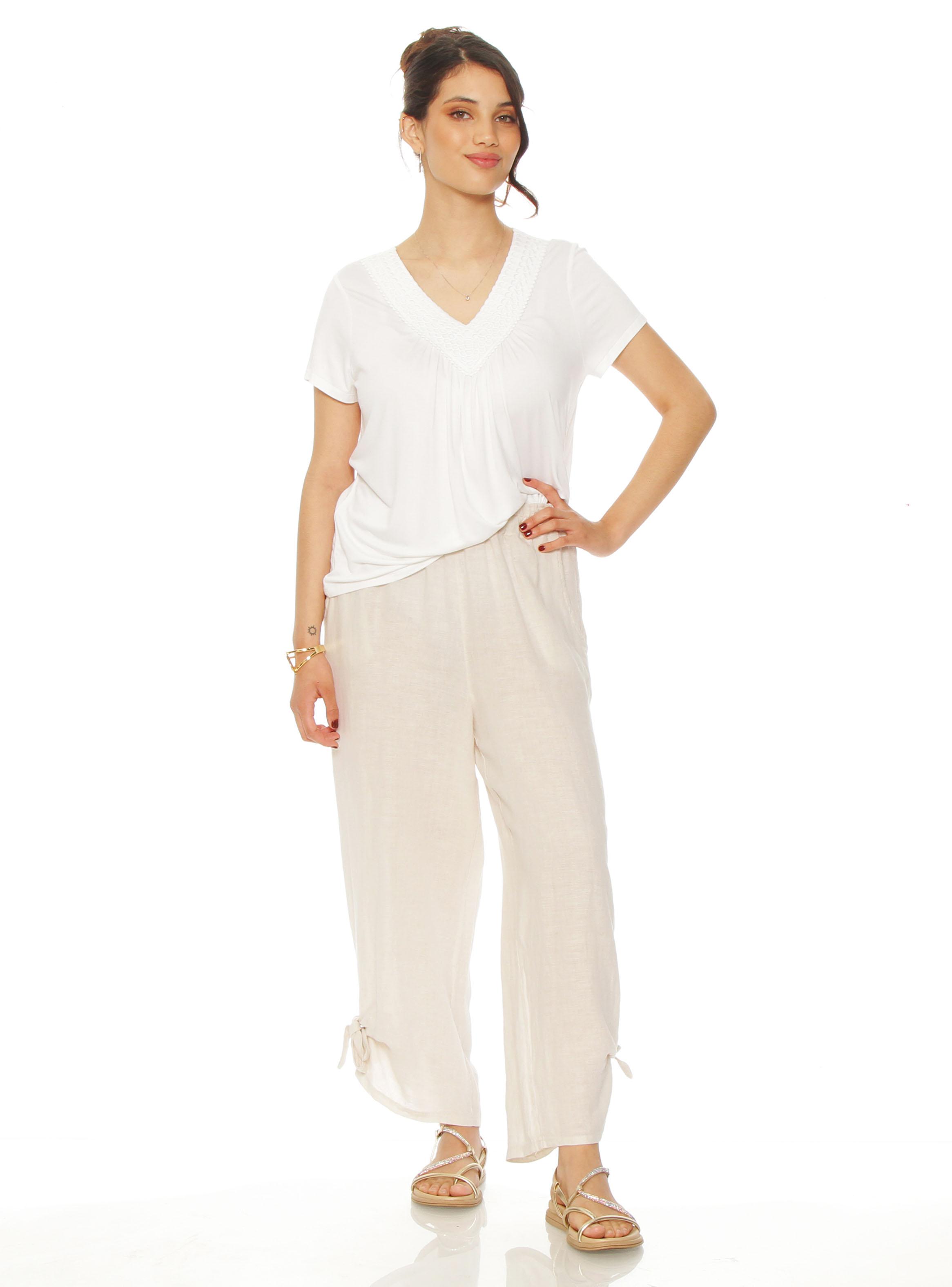 Polera Manga Corta Escote V y Aplicación-3