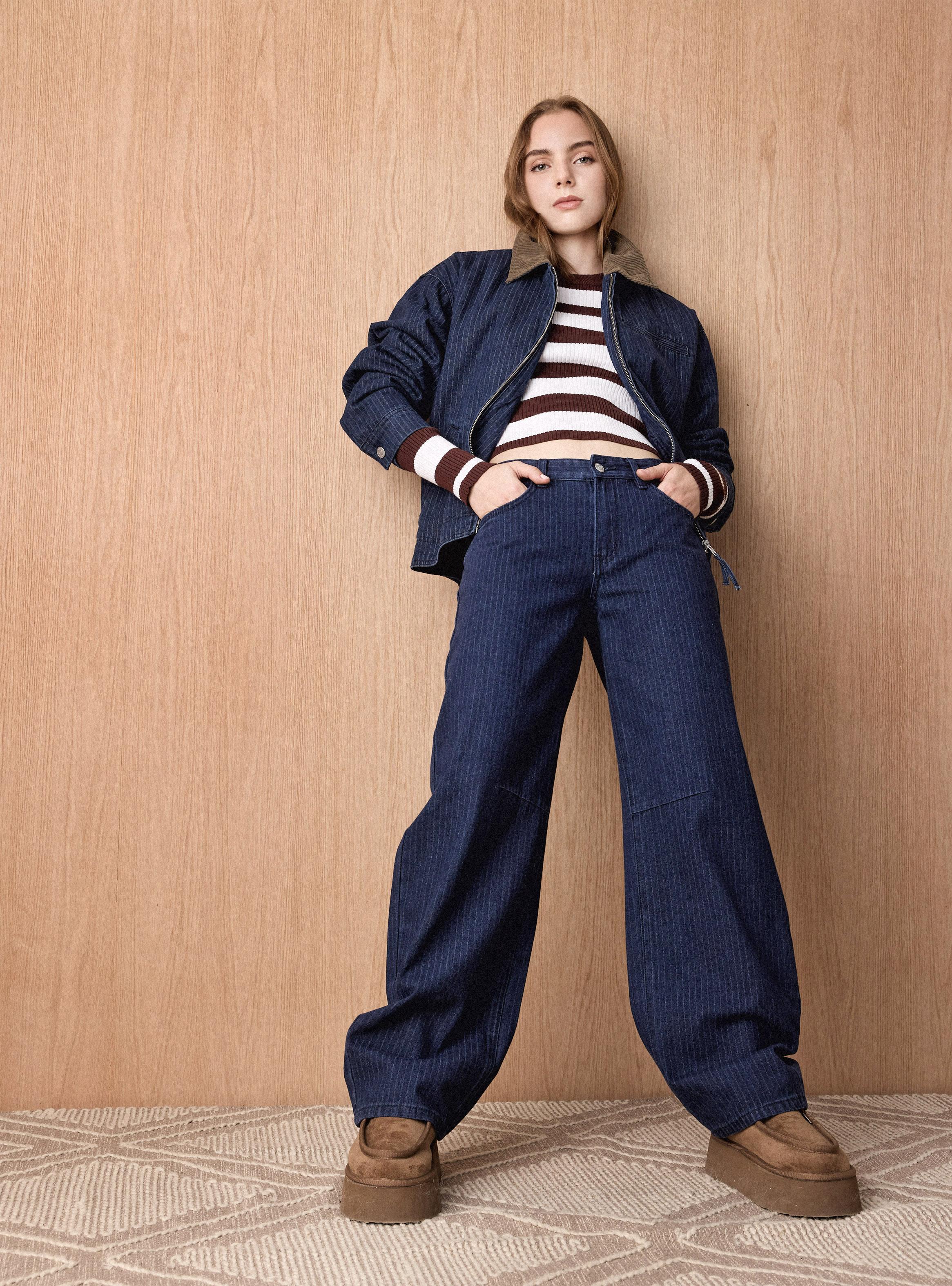 Jeans Rayas Verticales Wide Leg Tiro Alto-4