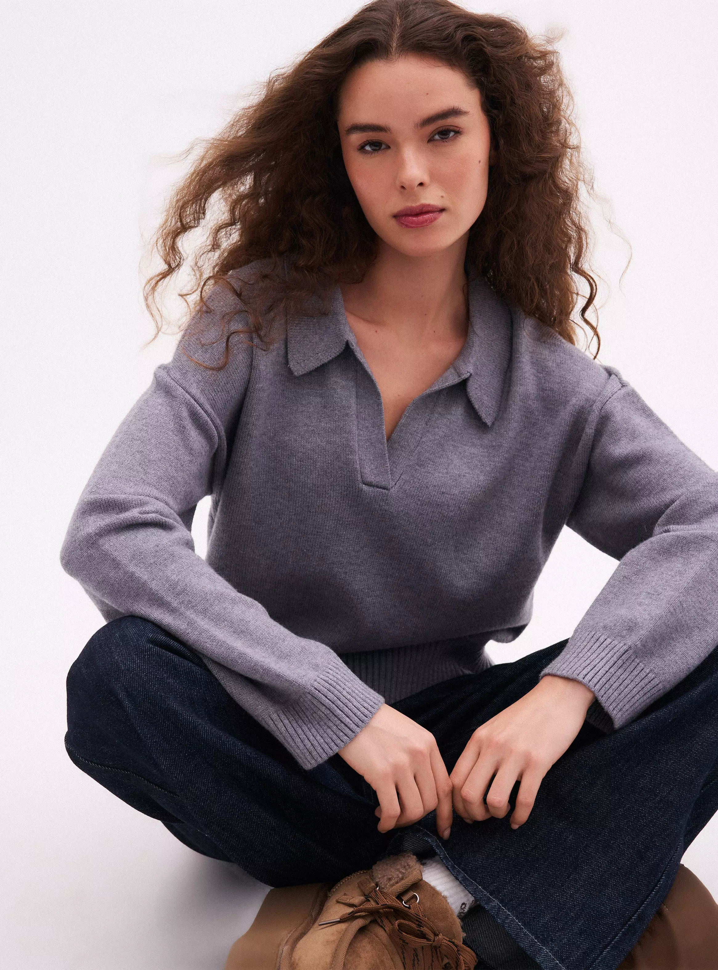 Sweater Cuello Polo y Puños Acanalados-2