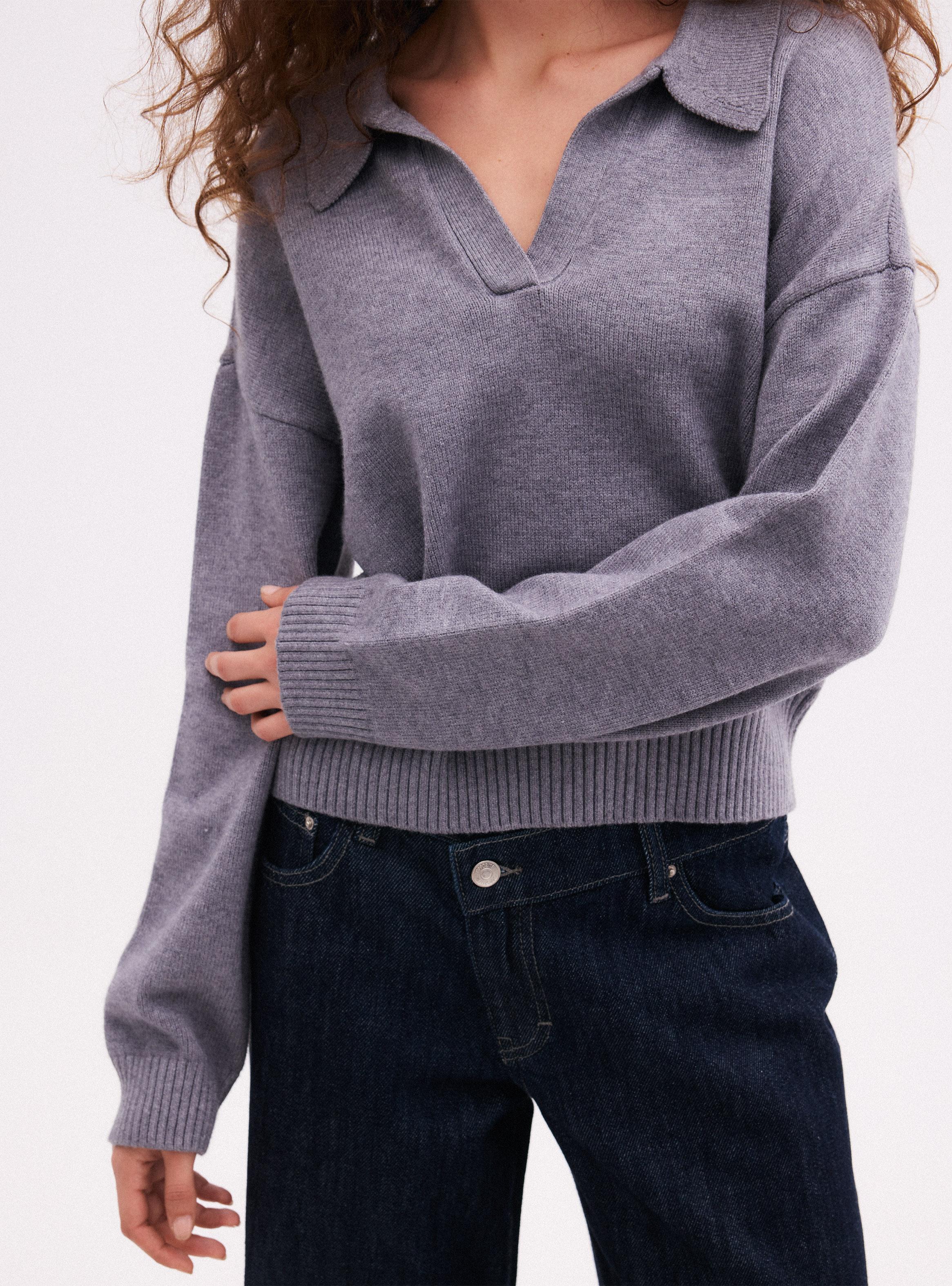 Sweater Cuello Polo y Puños Acanalados-3