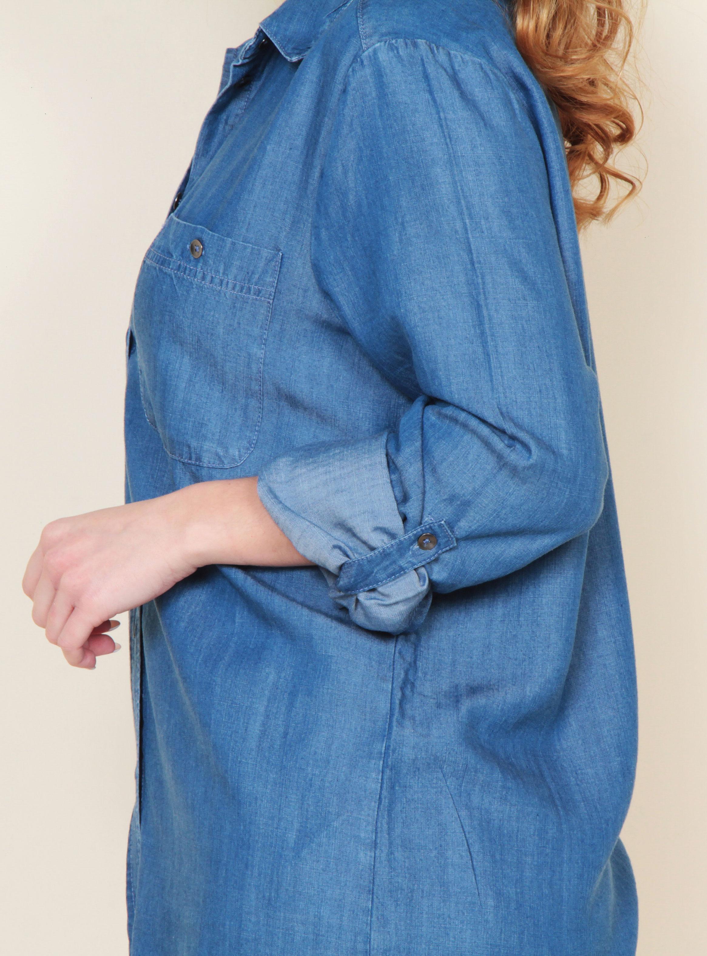 Blusa Manga Larga Lyocell Abotonado en Delantero y Bolsillos-2