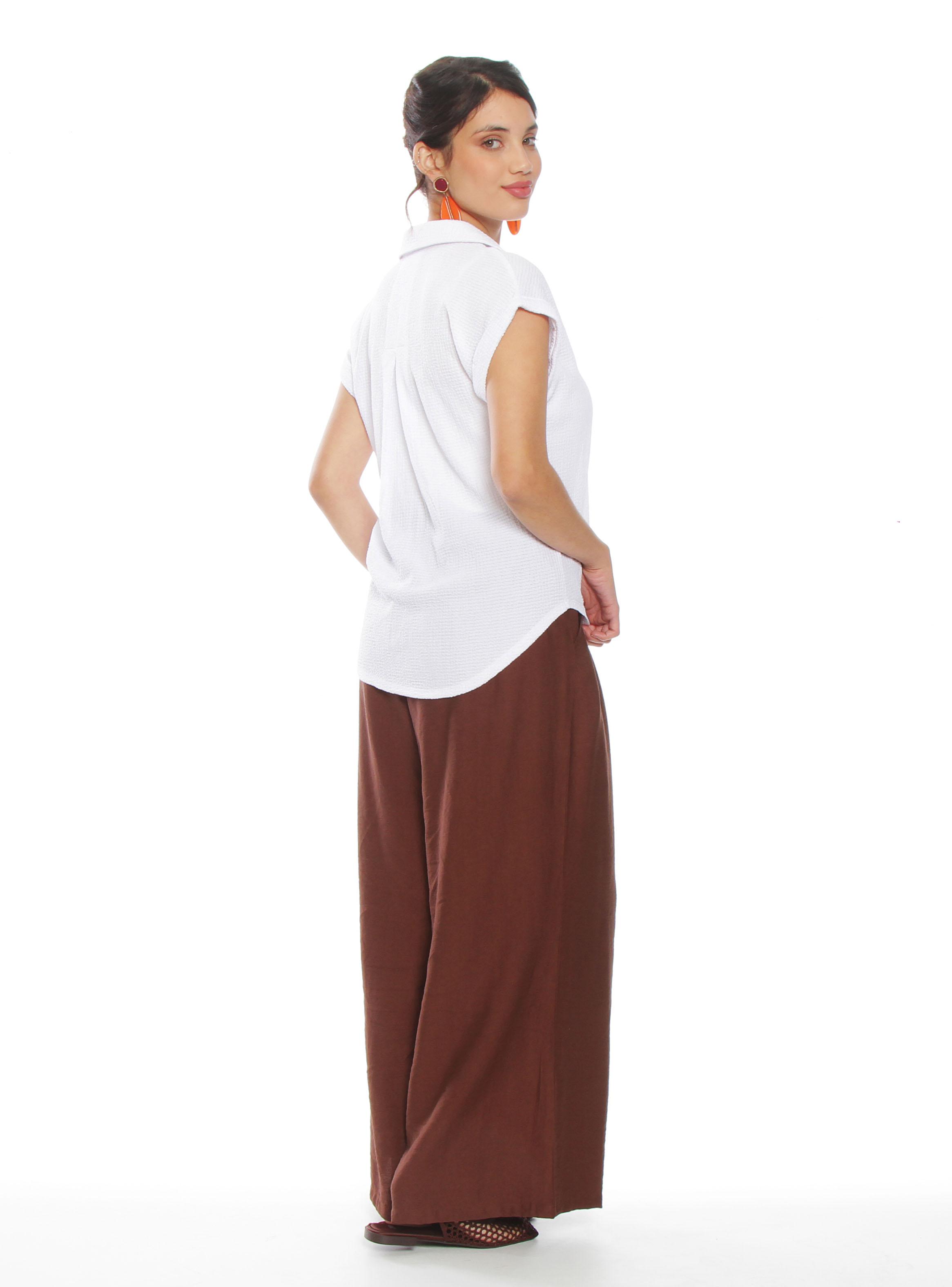 Blusa Sólida Abotonada en Delantero con Bolsillo-4