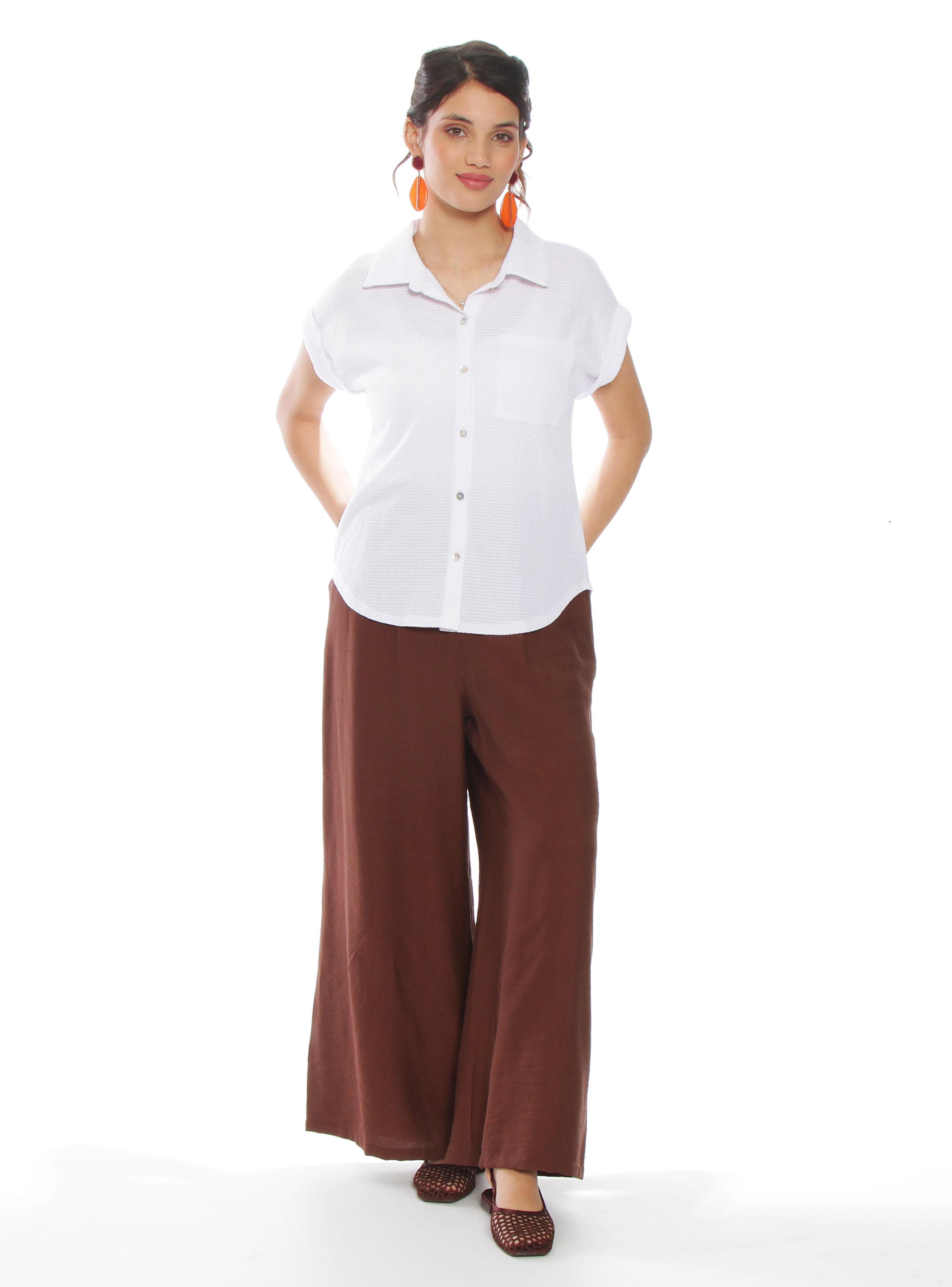 Blusa Sólida Abotonada en Delantero con Bolsillo-3