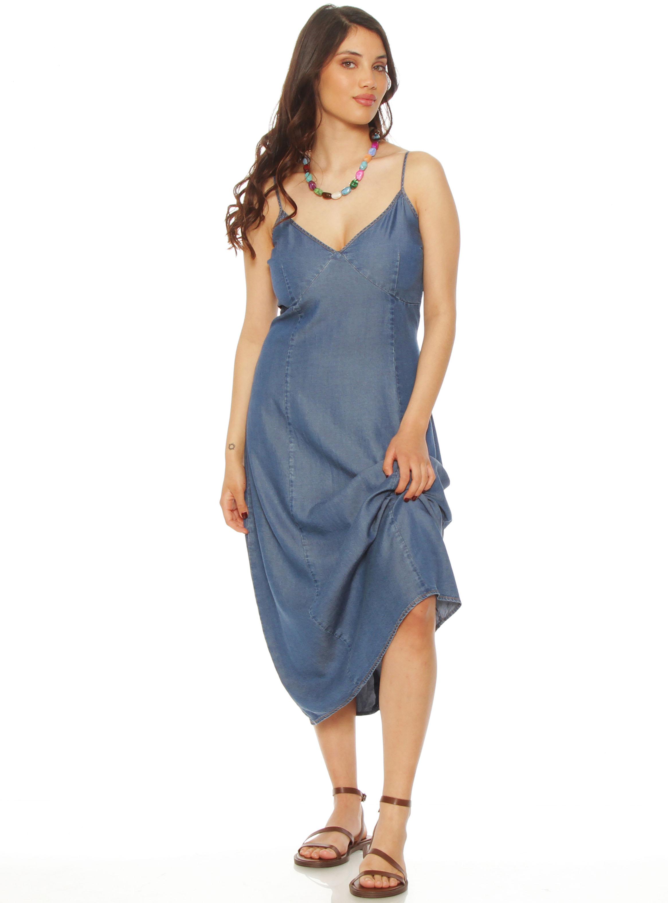 Vestido sin Manga Tencel Escote V con Corte en Delantero-2