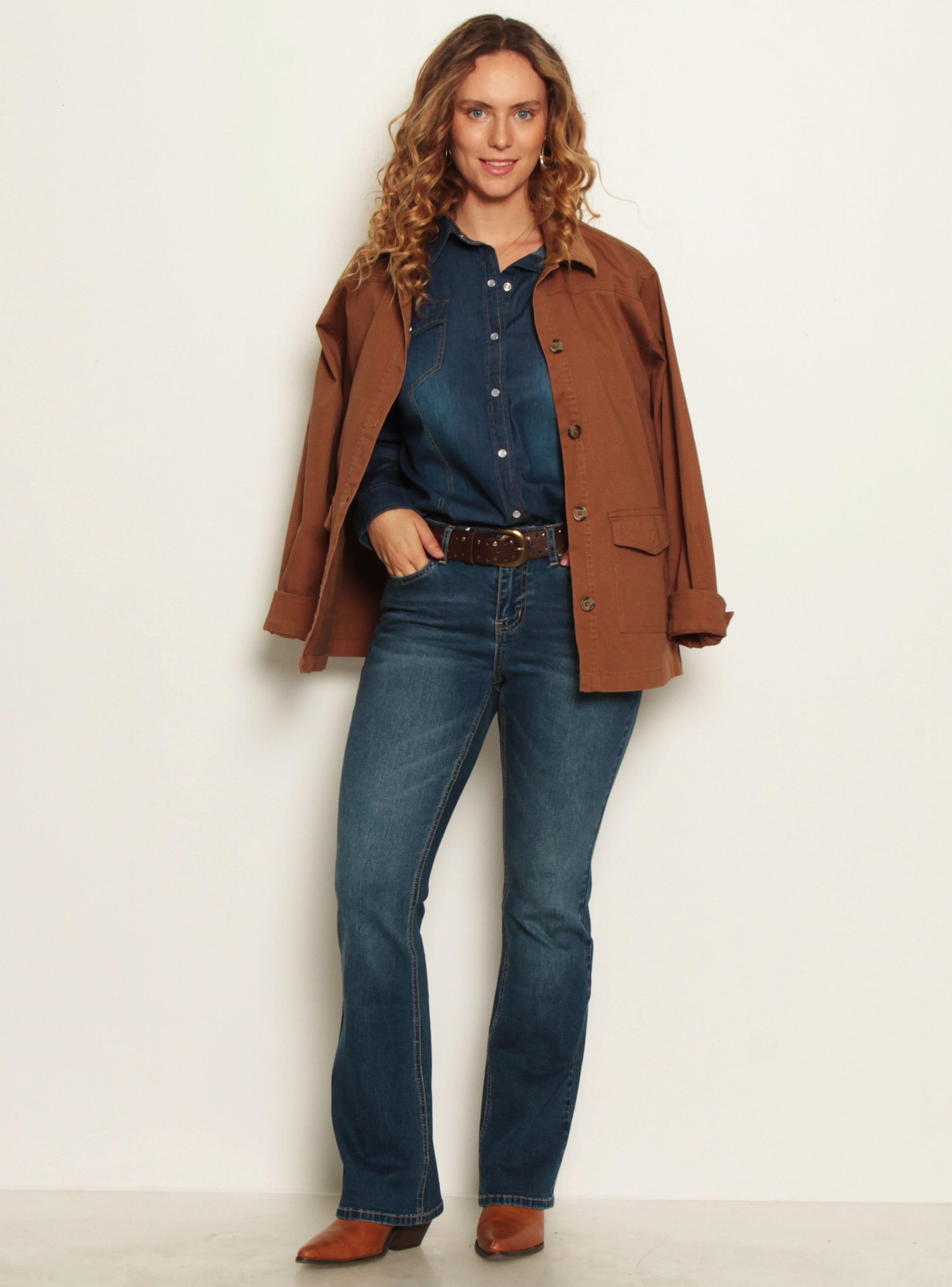 Jeans Recto Tiro Medio 1 Botón con Cinturón P071-3