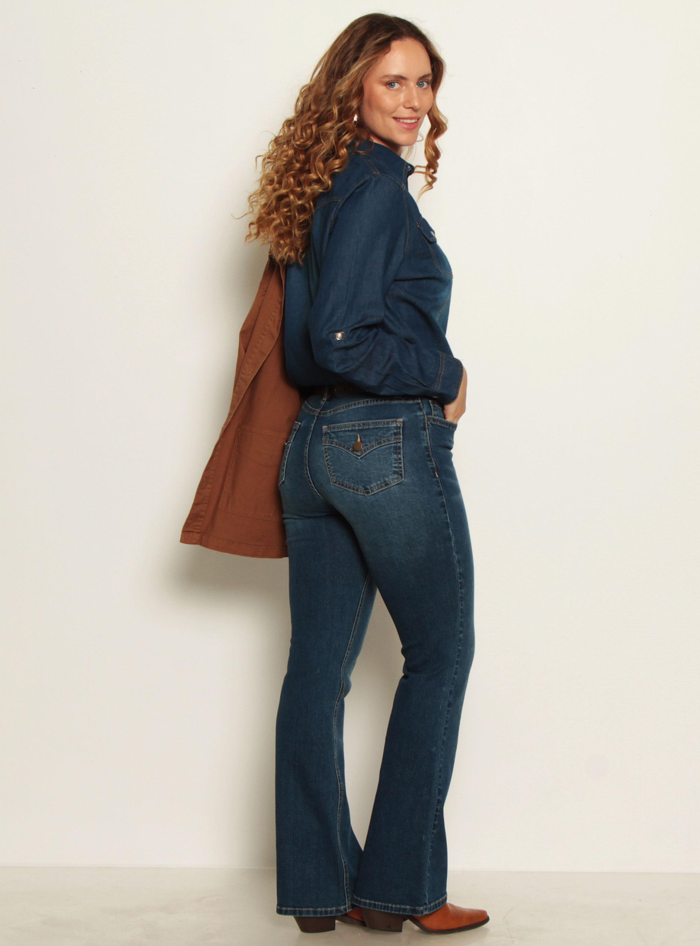 Jeans Recto Tiro Medio 1 Botón con Cinturón P071-4