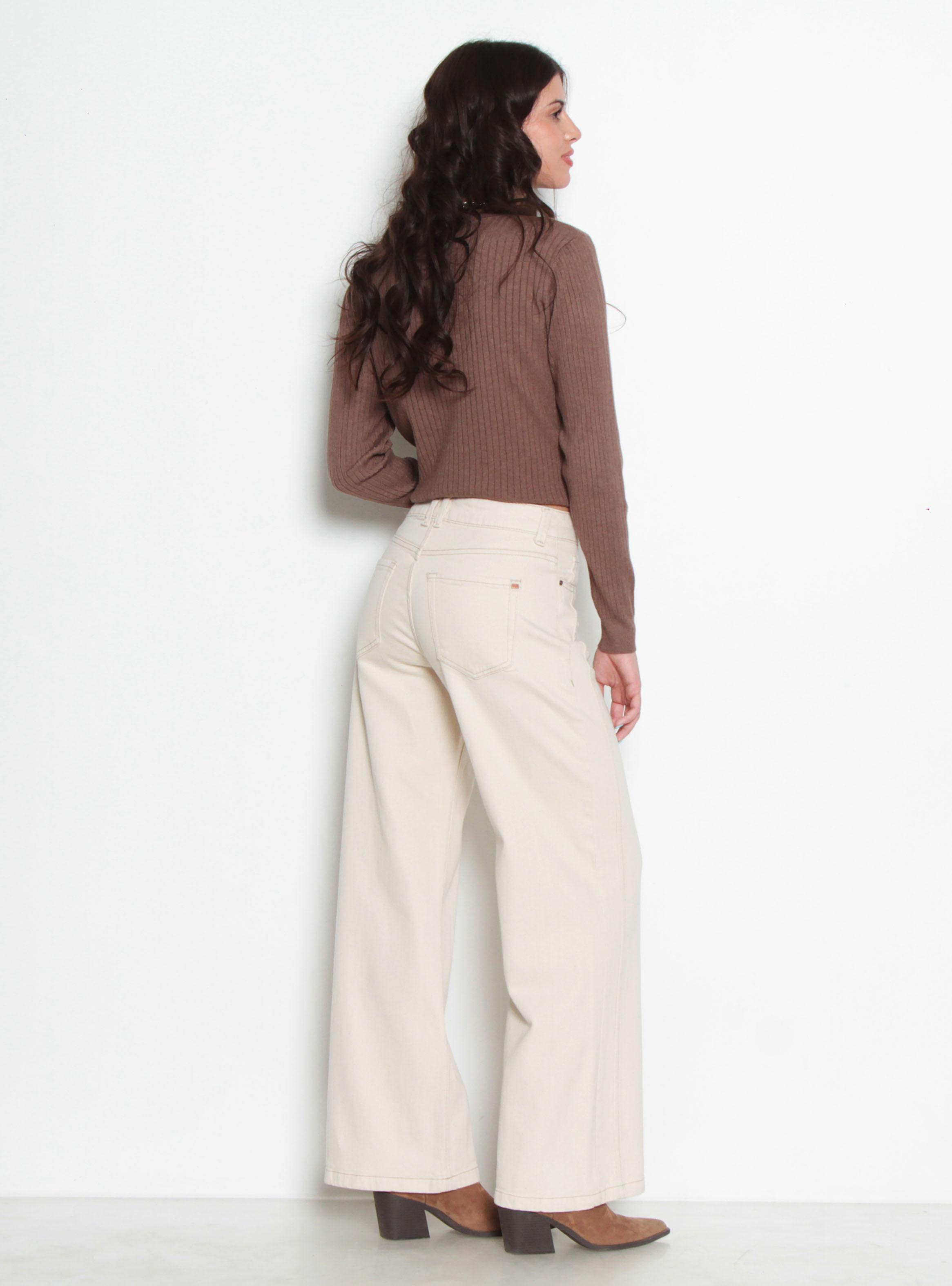 Jeans Wide Tiro Medio Pretina con un Botón-4