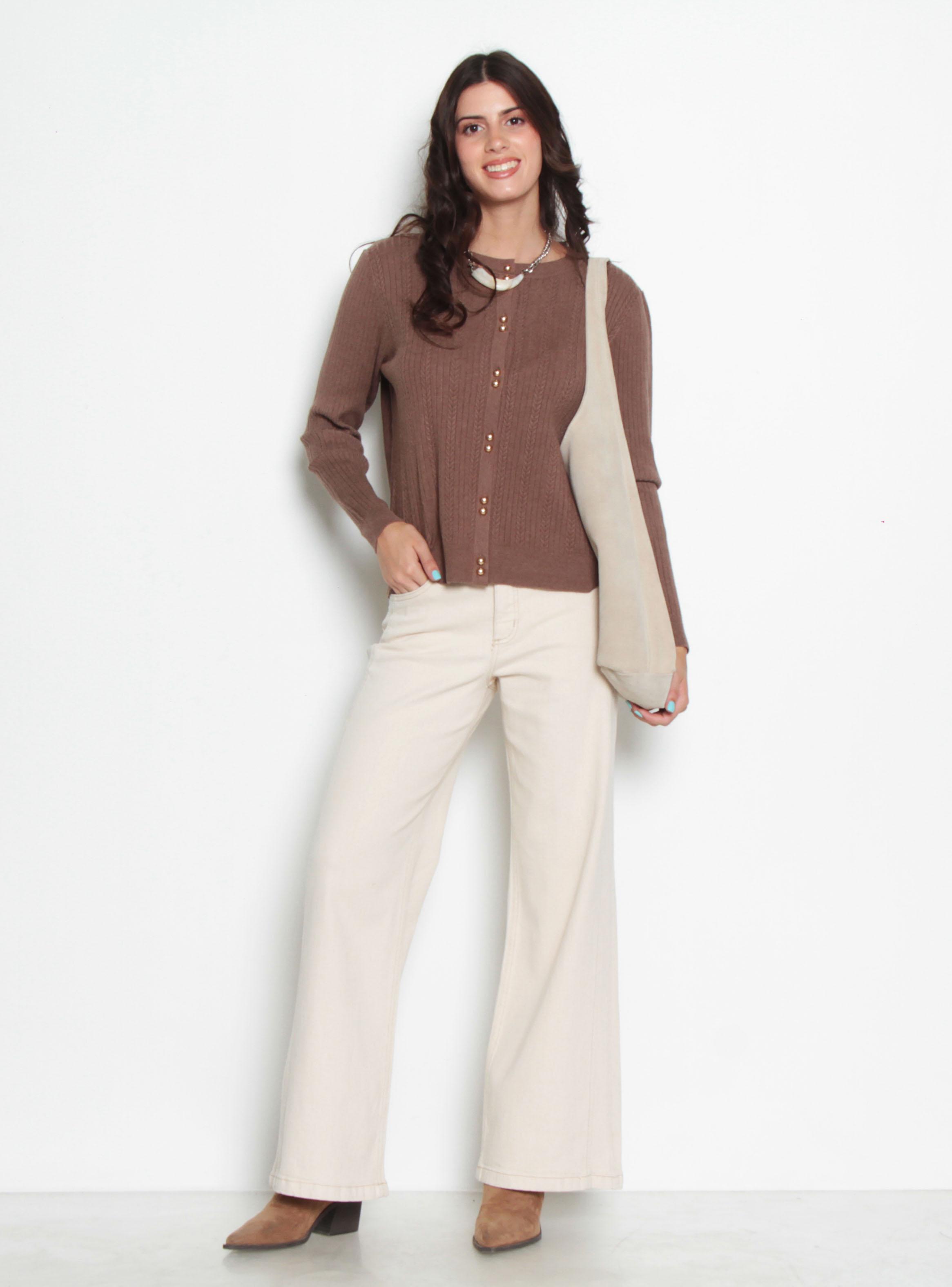 Jeans Wide Tiro Medio Pretina con un Botón-3