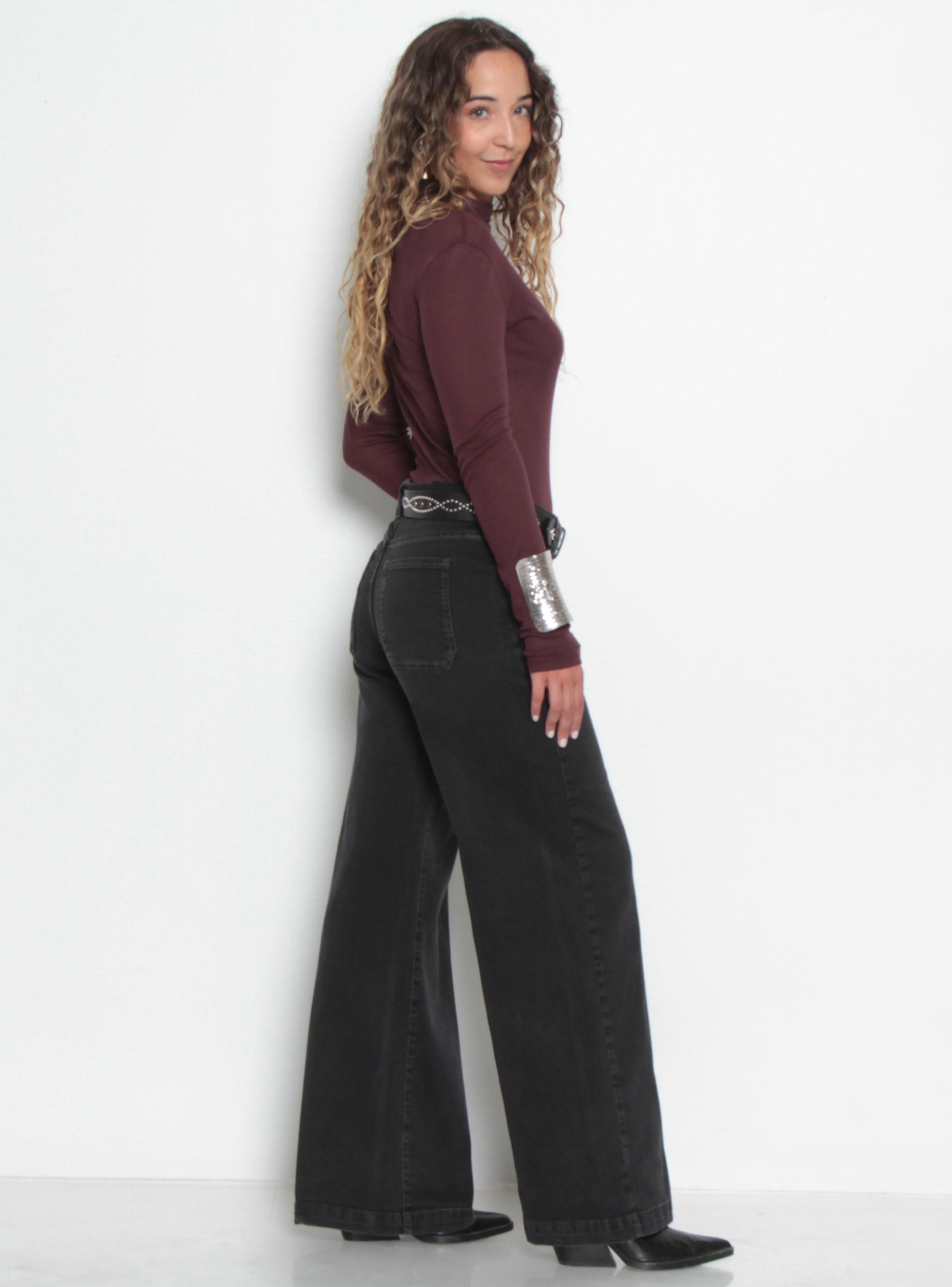 Jeans Wide Cargo Tiro Medio Pretina Básica un Botón Jn3-4