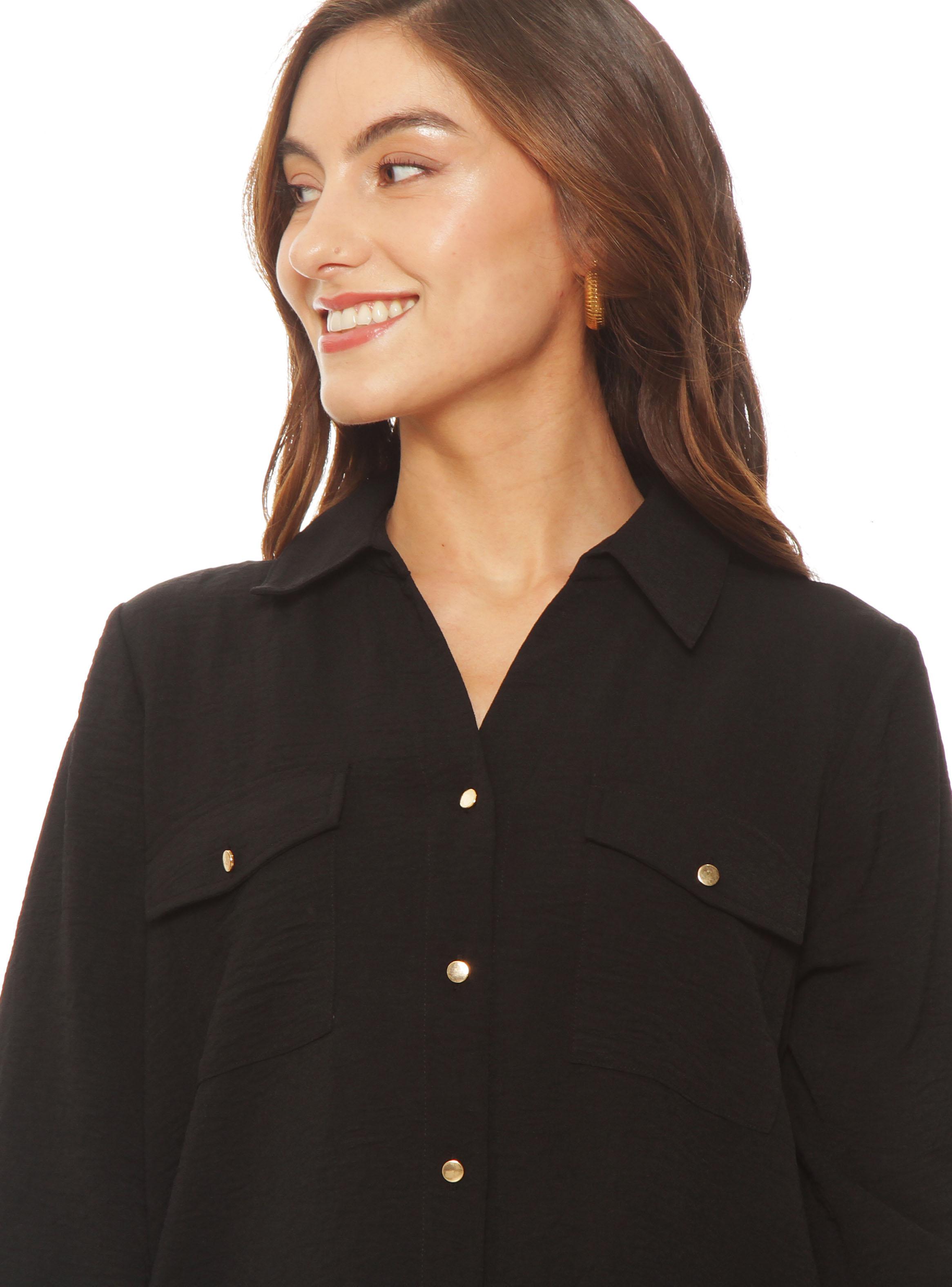 Blusa Manga Larga Abotonada en Delantero y Bolsillos-2