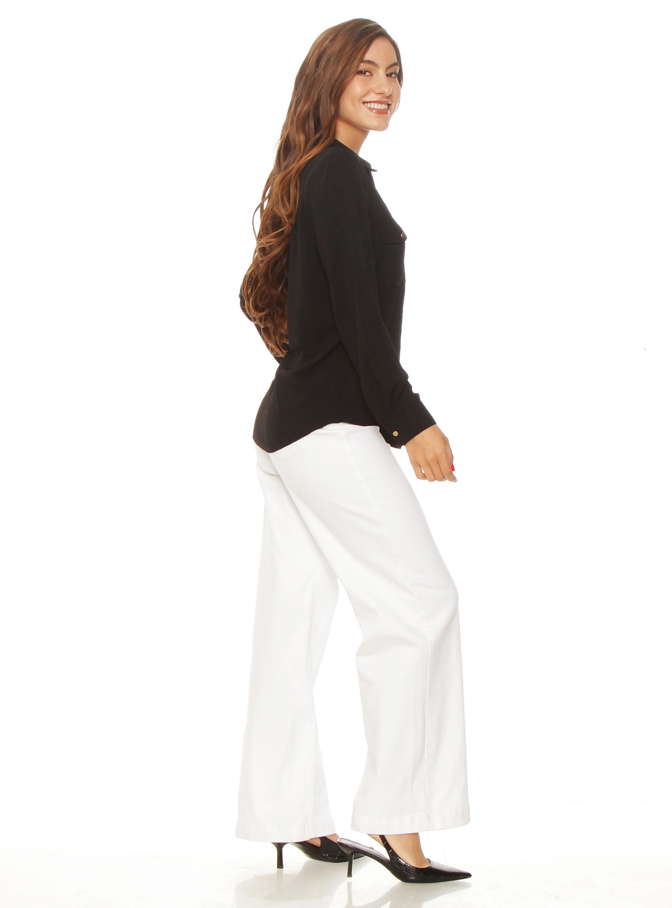 Blusa Manga Larga Abotonada en Delantero y Bolsillos-4