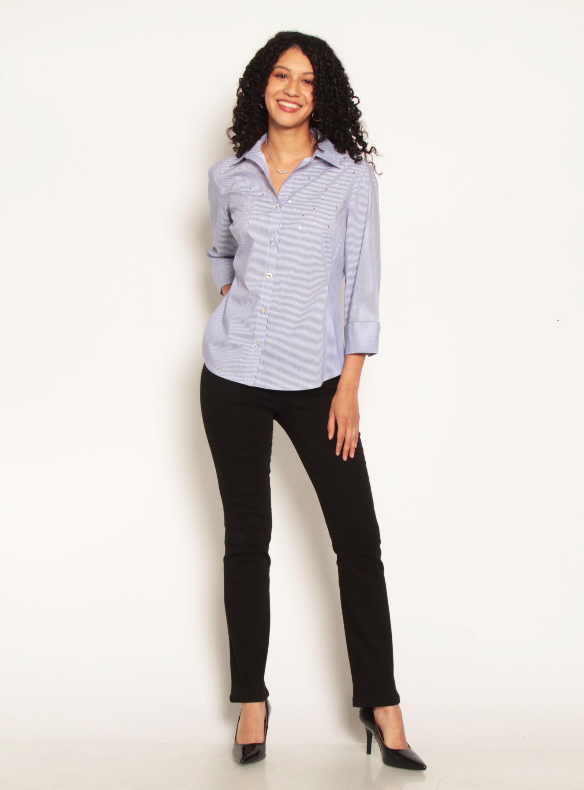 Blusa Manga 3/4 con Botón Brillante y Aplicación Strass-3