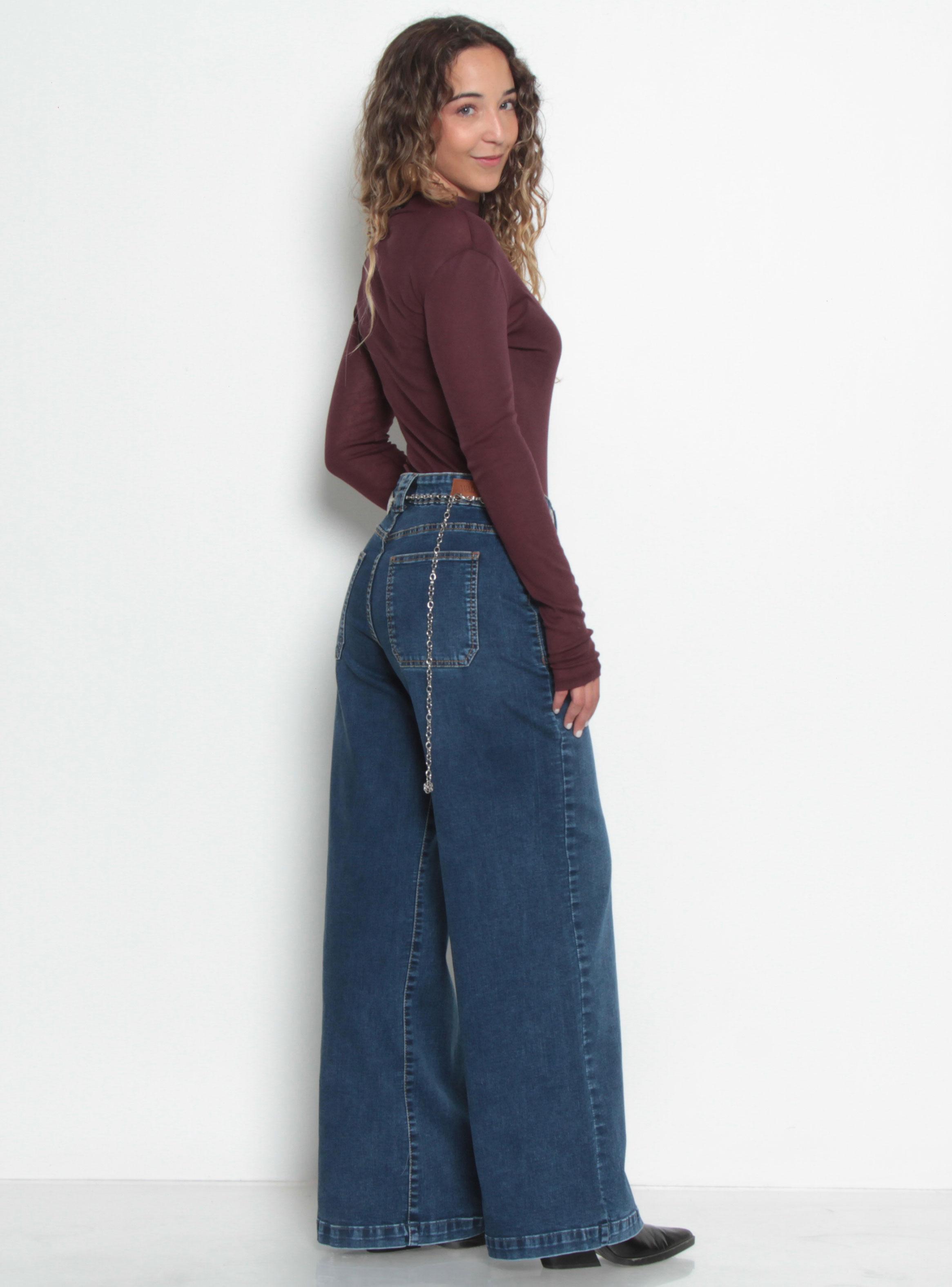 Jeans Wide Cargo Tiro Medio Pretina Básica 1 Botón Ja3-4