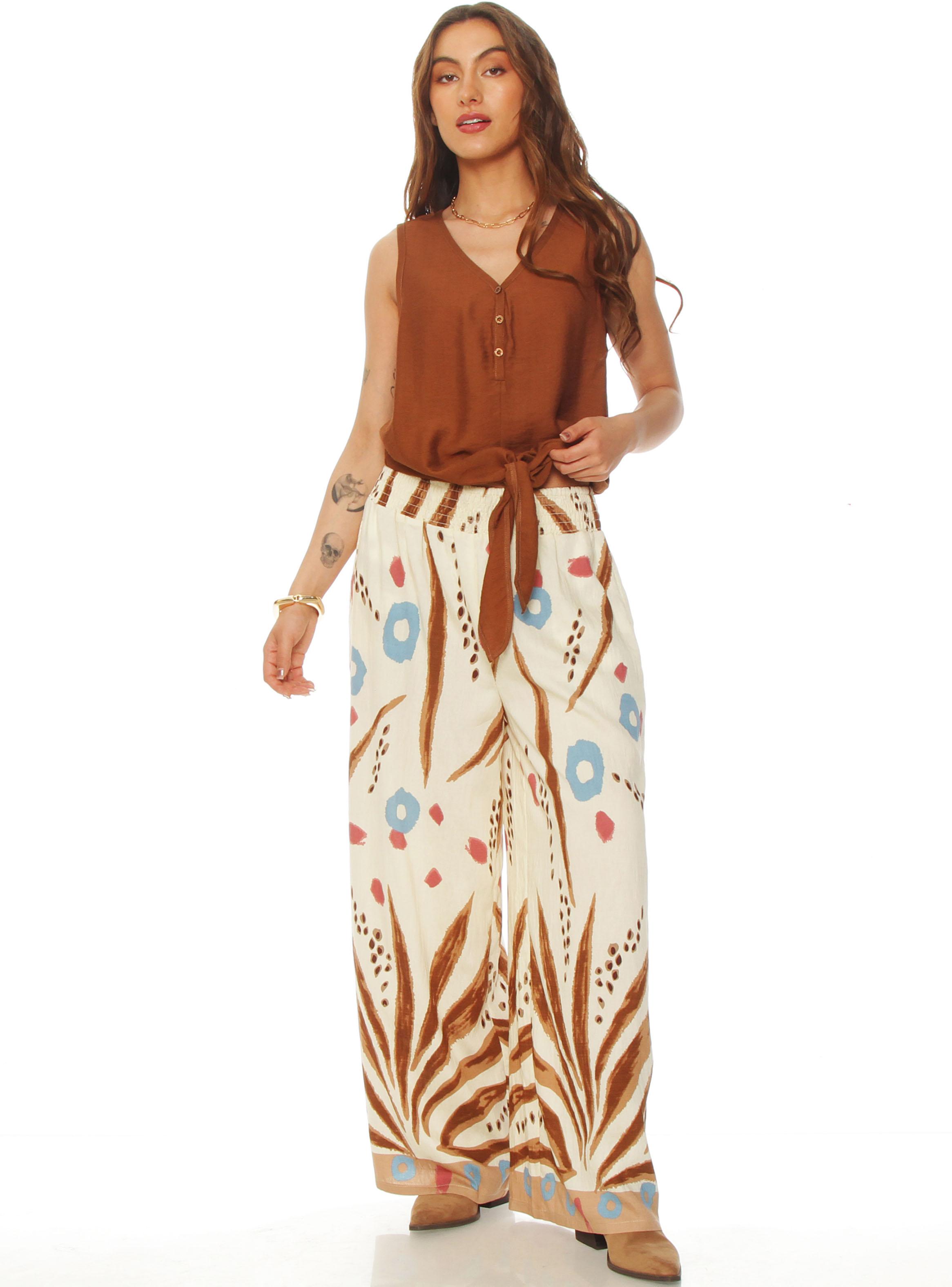 Blusa sin Manga Abotonada en Delantero Escote V Nudo Ruedo-3