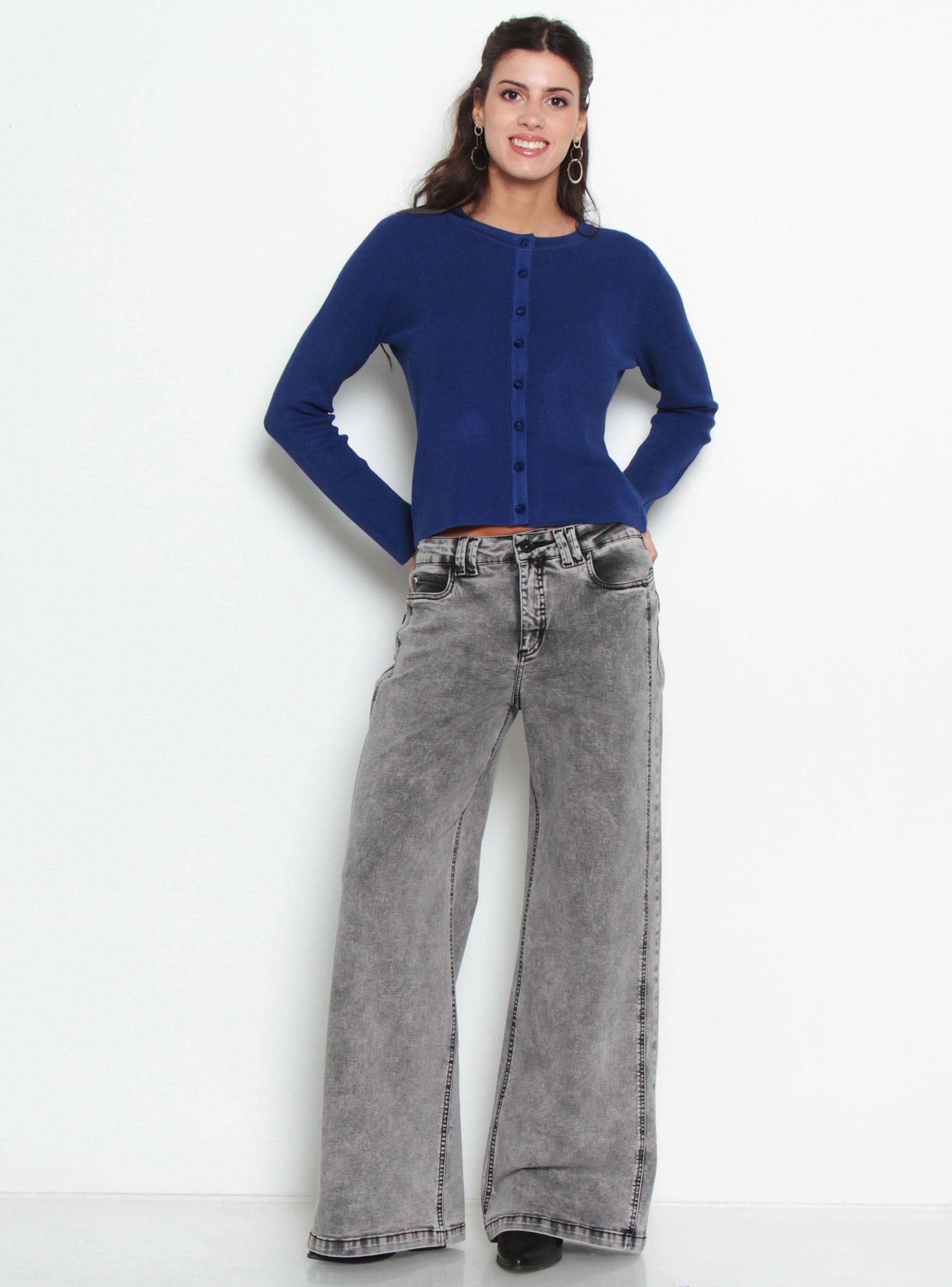 Jeans Wide Tiro Medio Pretina Básica 1 Botón 358-3