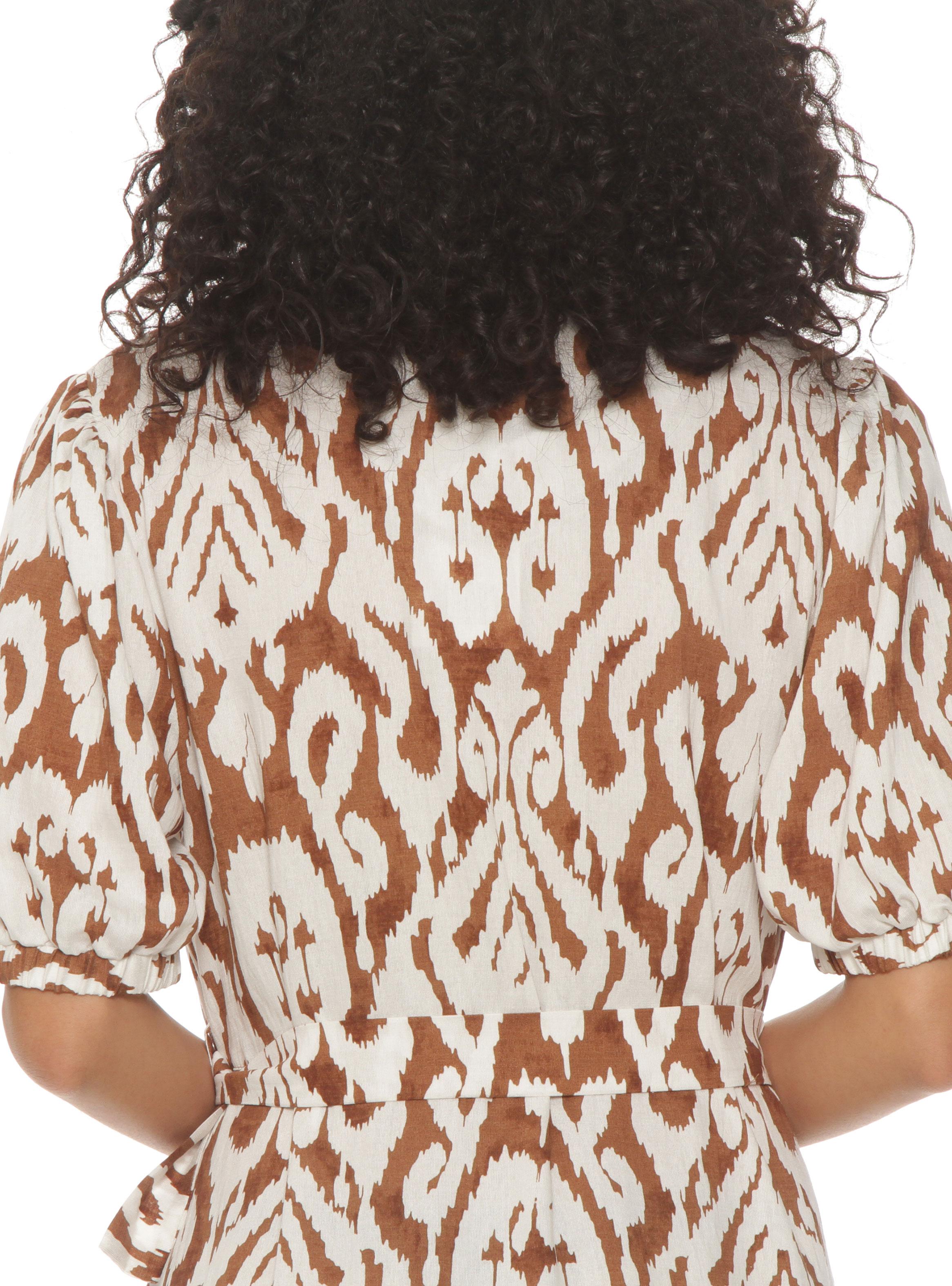 Vestido Manga Corta Estampado Escote V con Cinturón-4