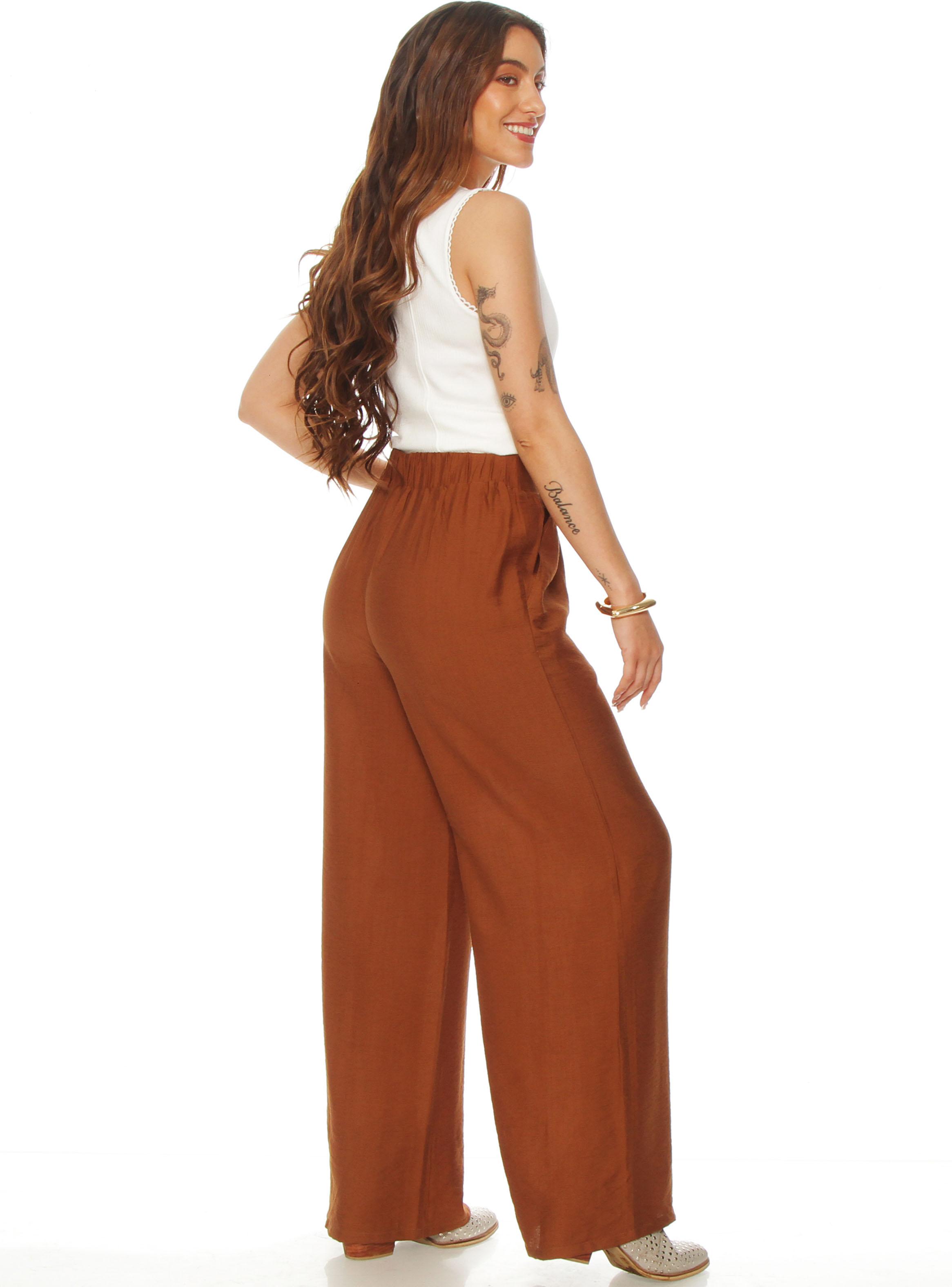 Pantalón Wide Leg Tiro Alto con Pretina Elasticada y Bolsillos-4