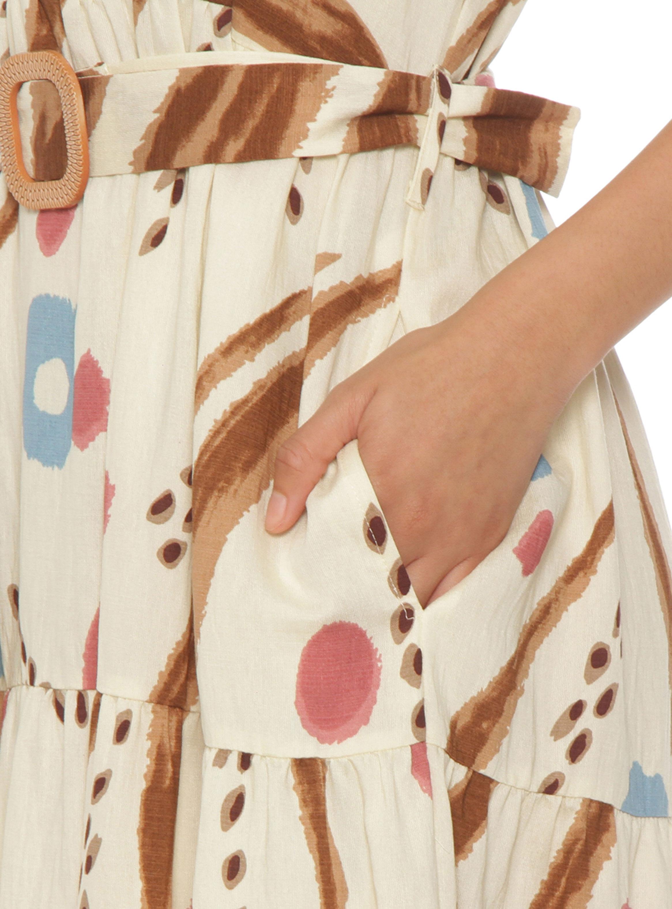 Vestido Manga Corta Estampado Escote V con Cinturón Color-4