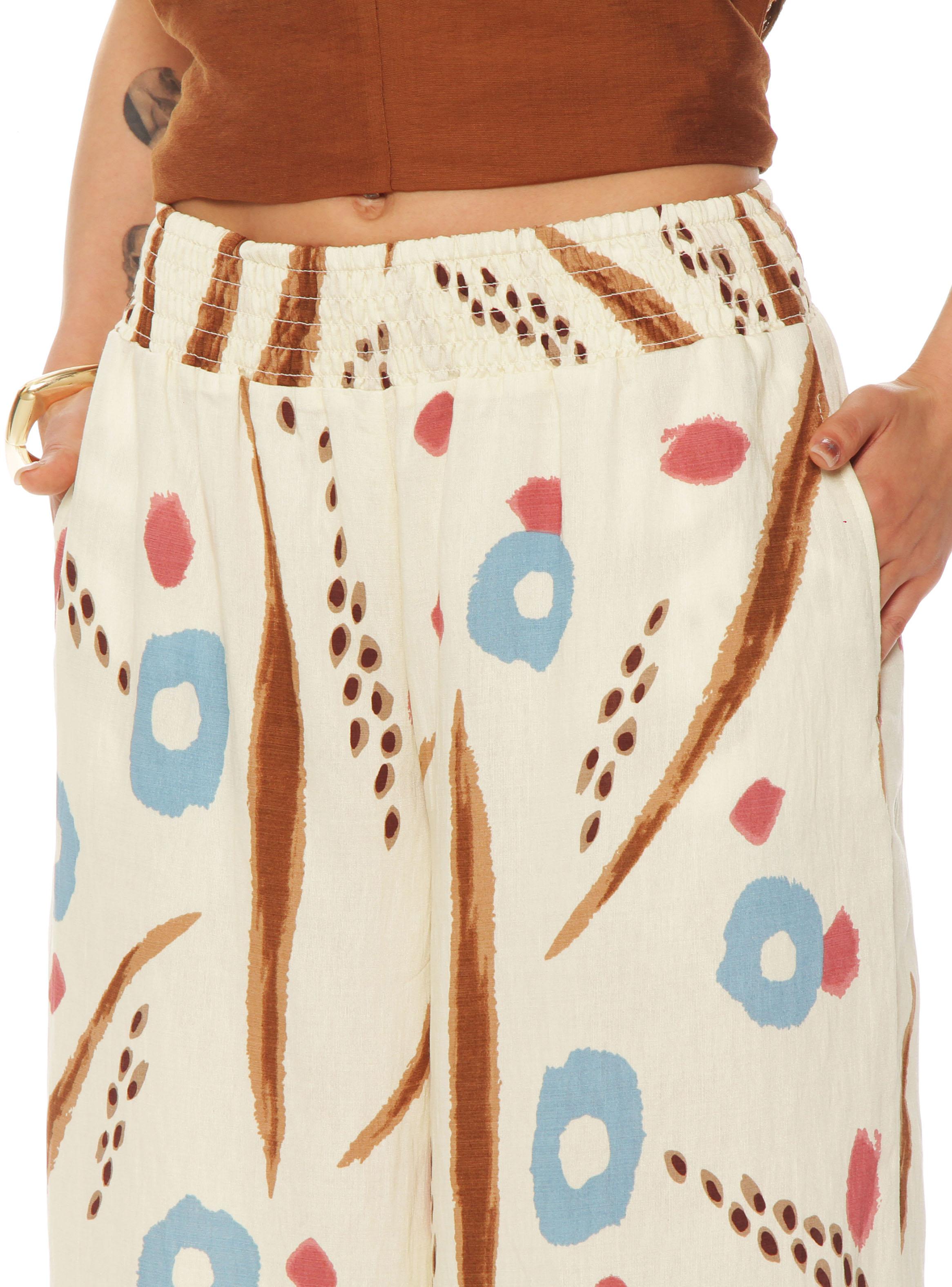Pantalón Wide Leg Estampado Tiro Alto Pretina Elasticada-2