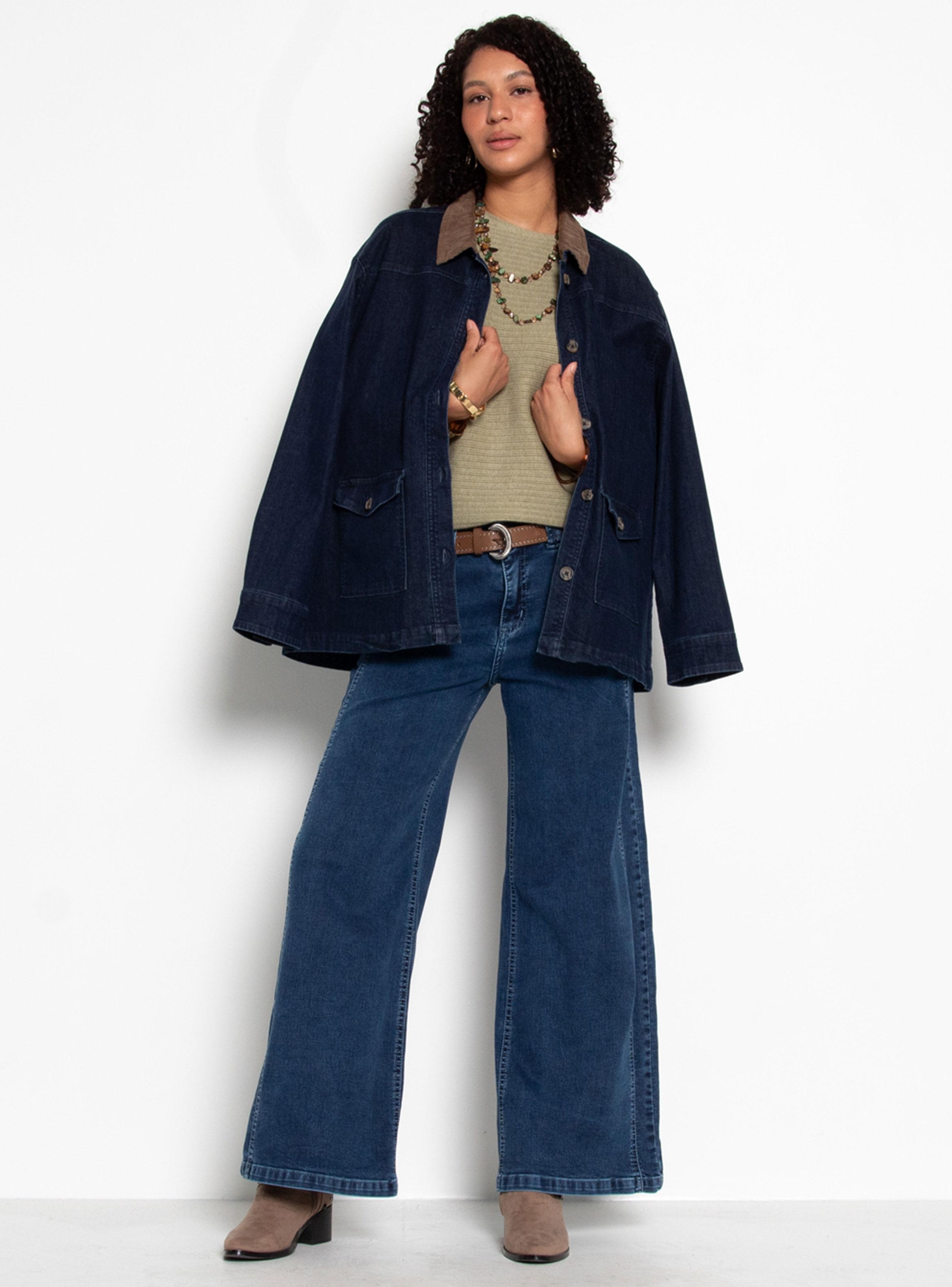 Jeans Tiro Medio Wide Pretina Básica 1 Botón J30-3