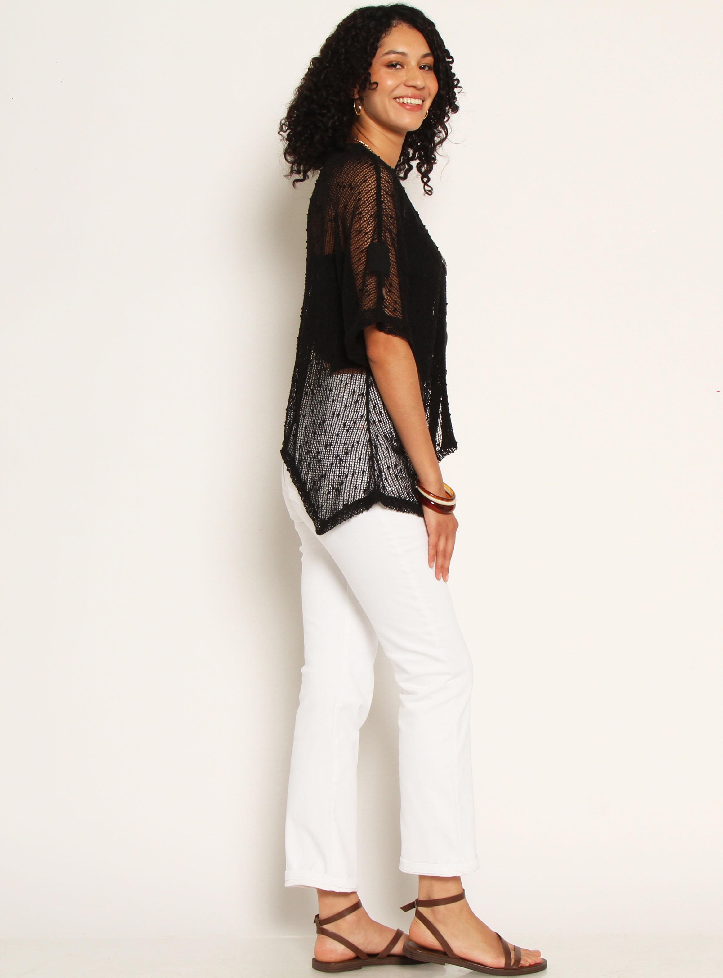 Chaleco Manga Corta Tejido Escote V con Botones-4