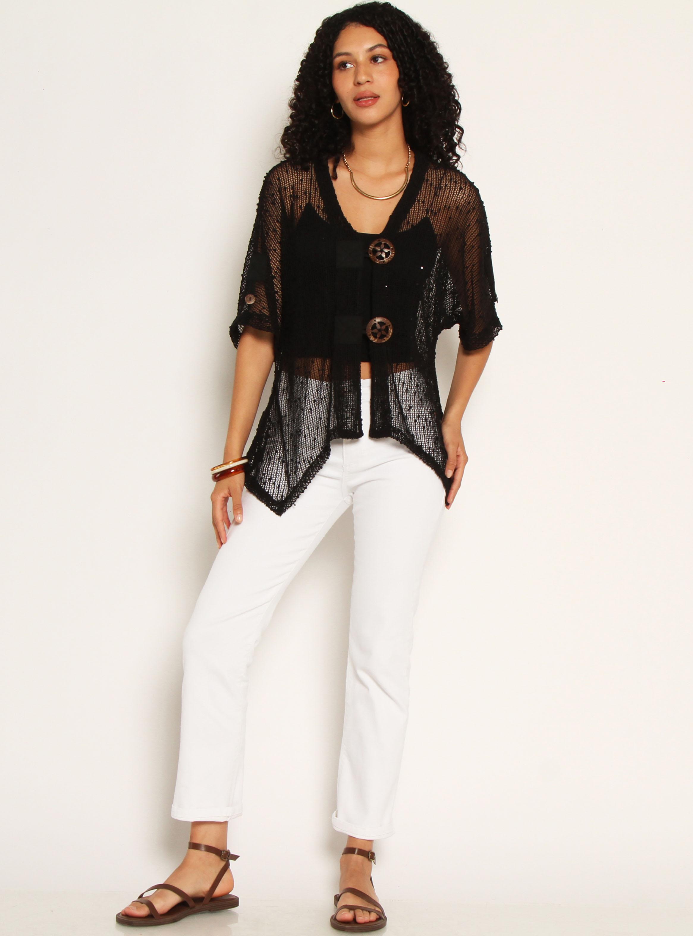 Chaleco Manga Corta Tejido Escote V con Botones-3