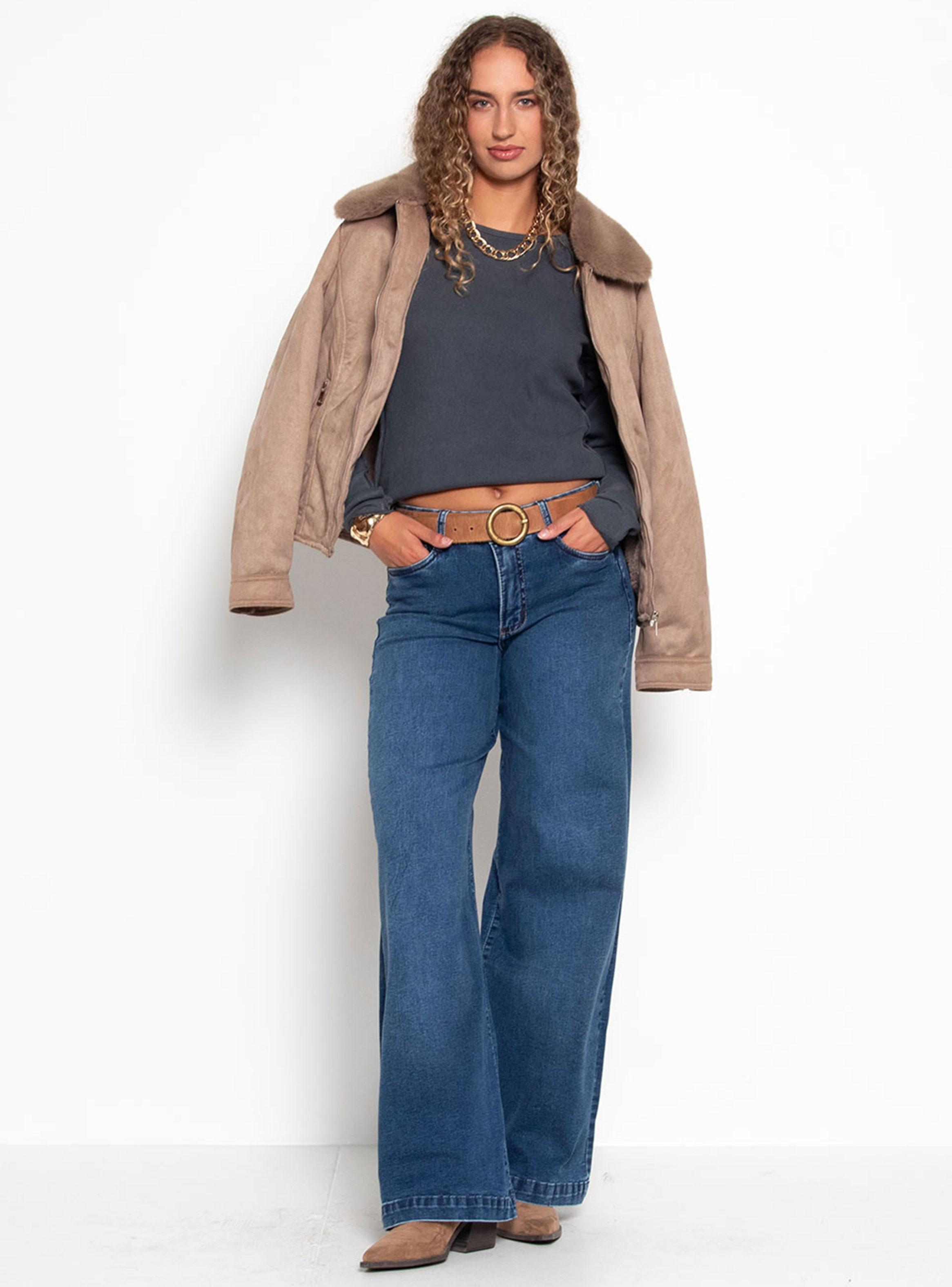 Jeans Wide Tiro Alto Pretina Básico Ja307-3