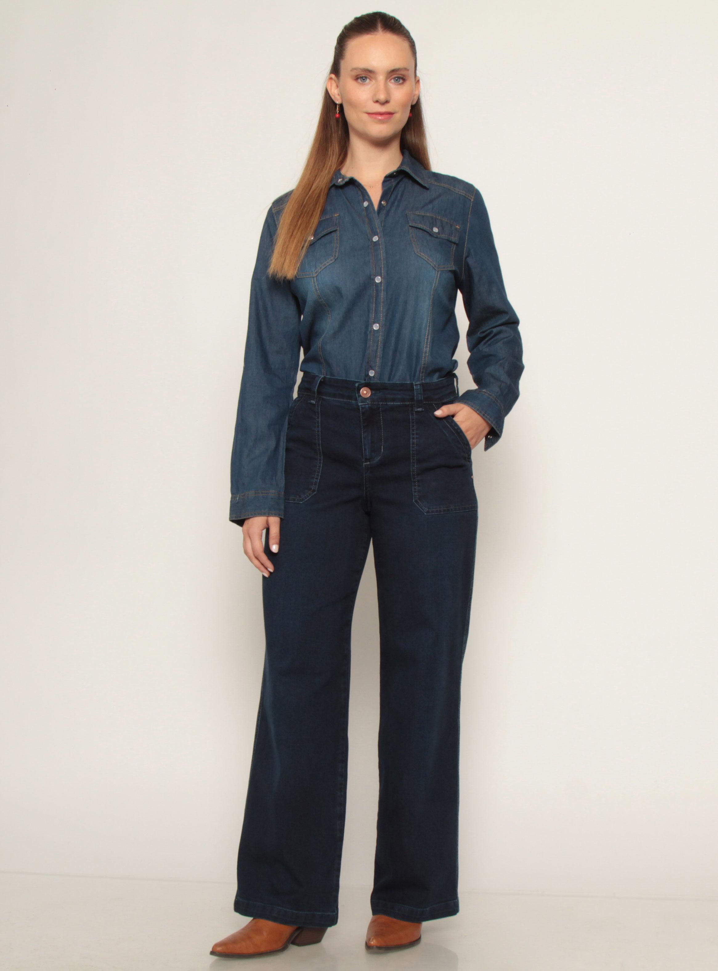 Jeans Cargo Recto Tiro Alto Pretina un Botón Ja3-3