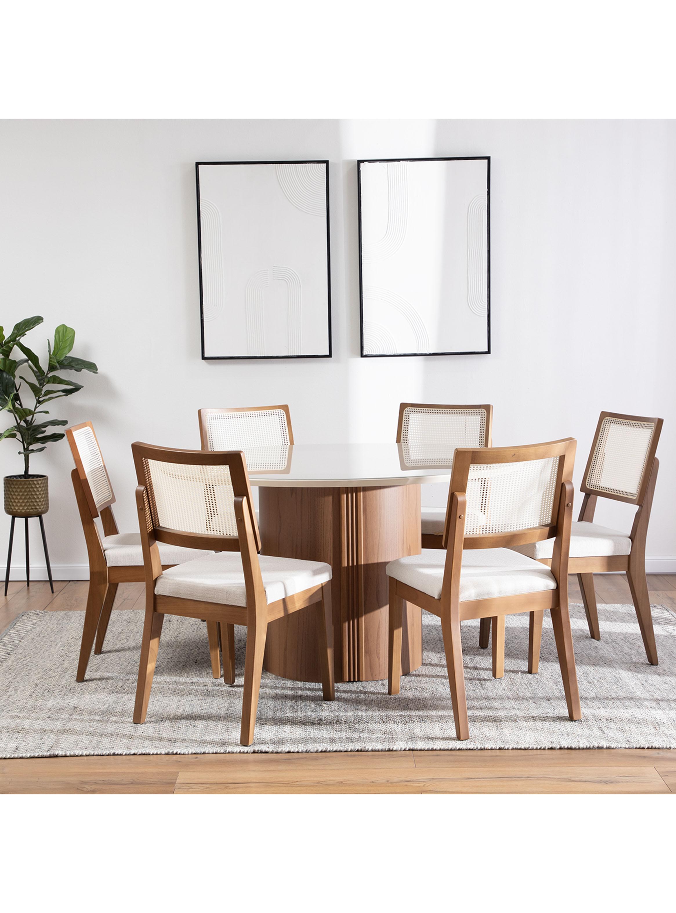 Juego de Comedor Kalina Redondo Vidrio Madera 6 Sillas Saga-4