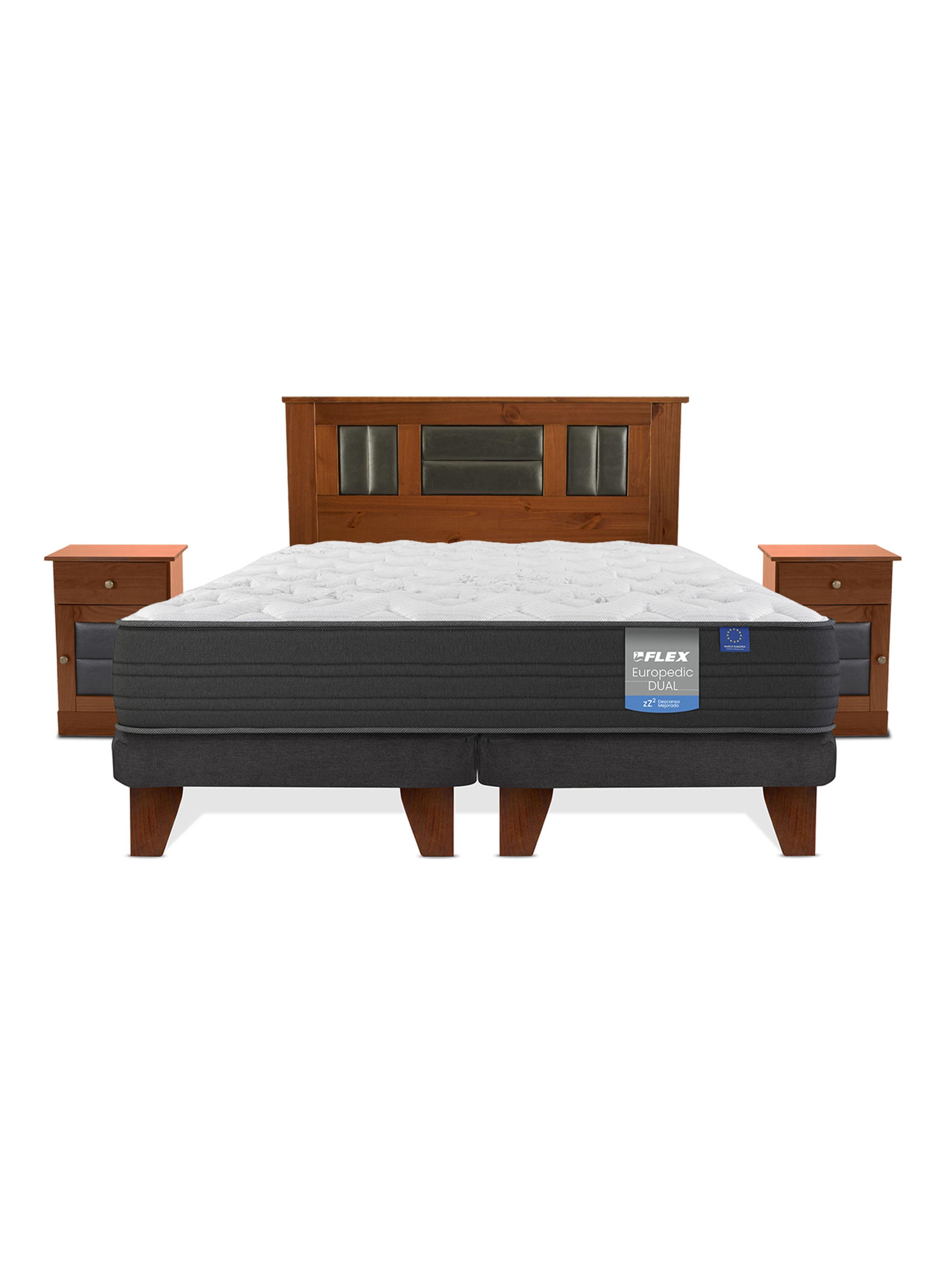 Cama Europea Europedic Dual 2 Plazas Base Dividida + Respaldo + Veladores-2