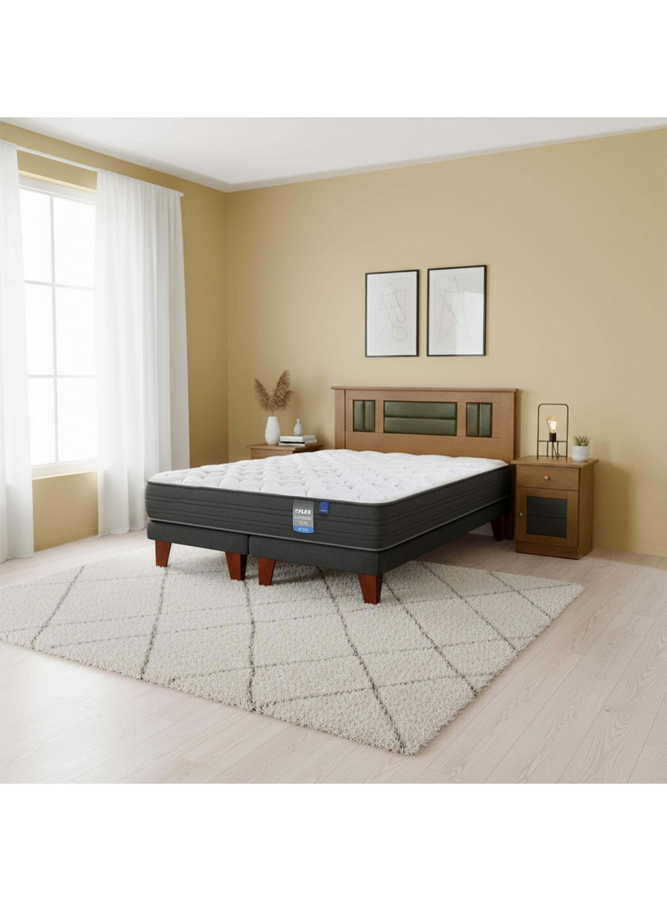 Cama Europea Europedic Dual 2 Plazas Base Dividida + Respaldo + Veladores-4
