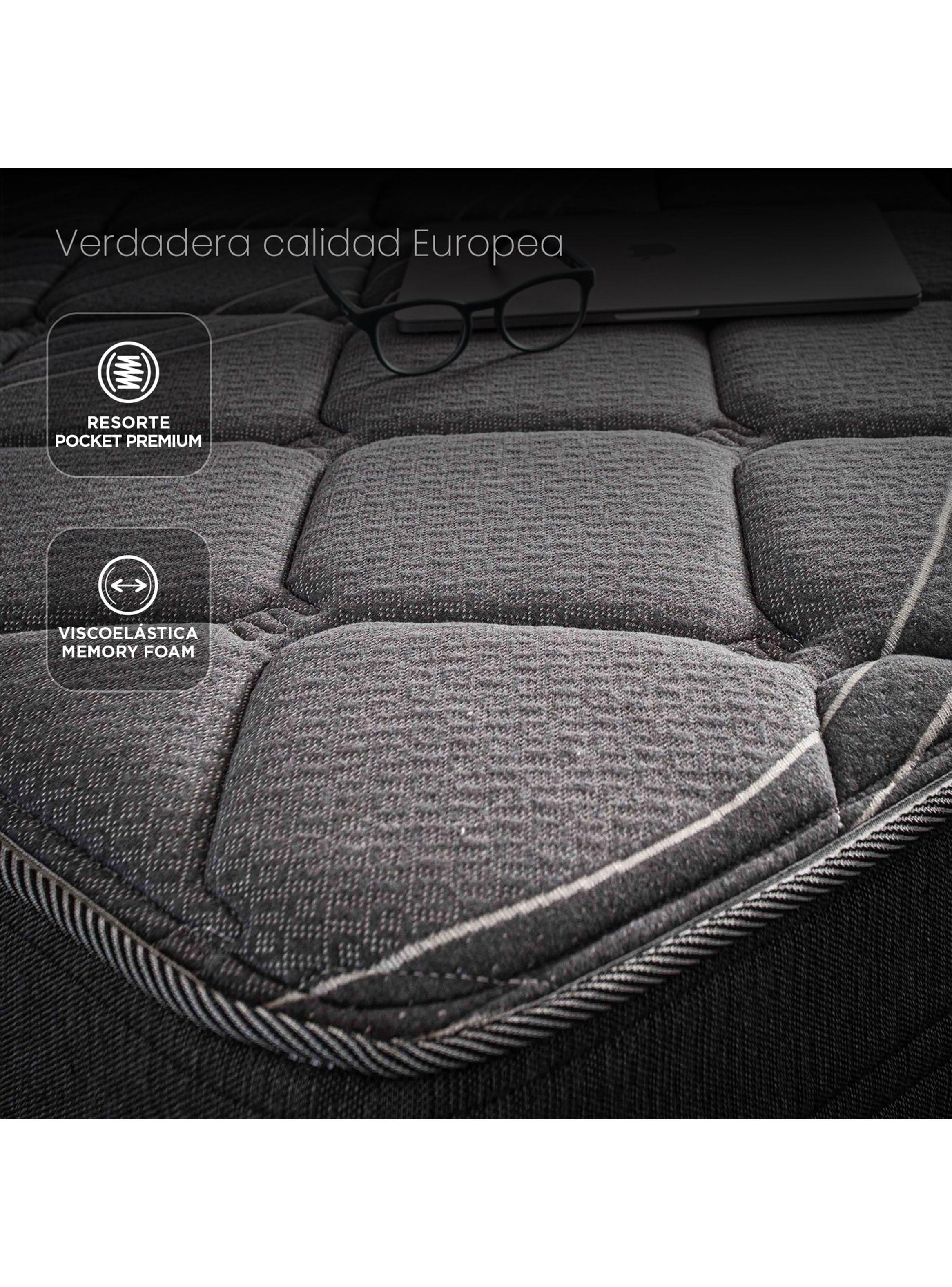 Cama Europea Black King Base Dividida + Respaldo + Veladores-3