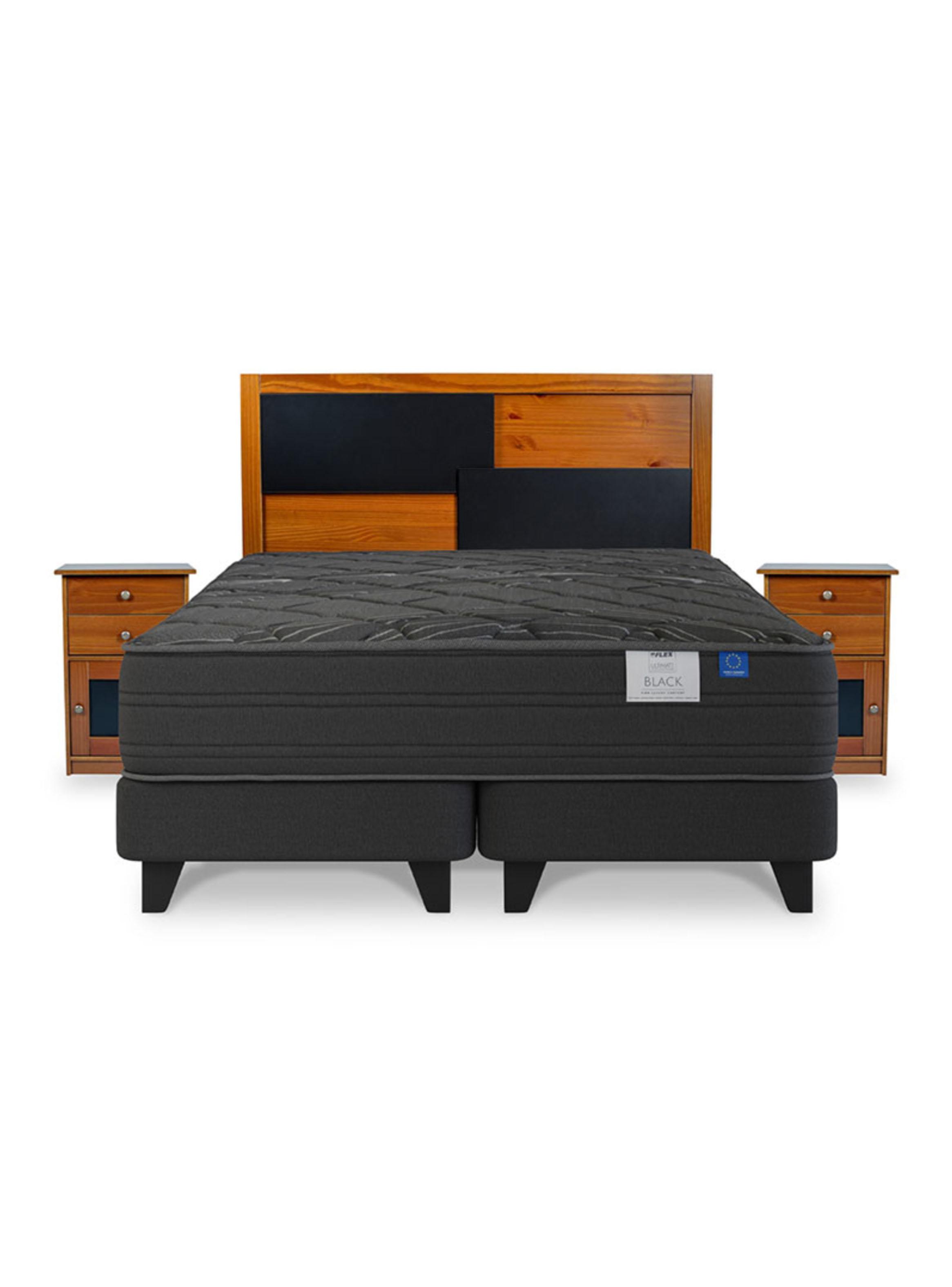 Cama Europea Black 2 Plazas Base Dividida + Respaldo + Veladores-2