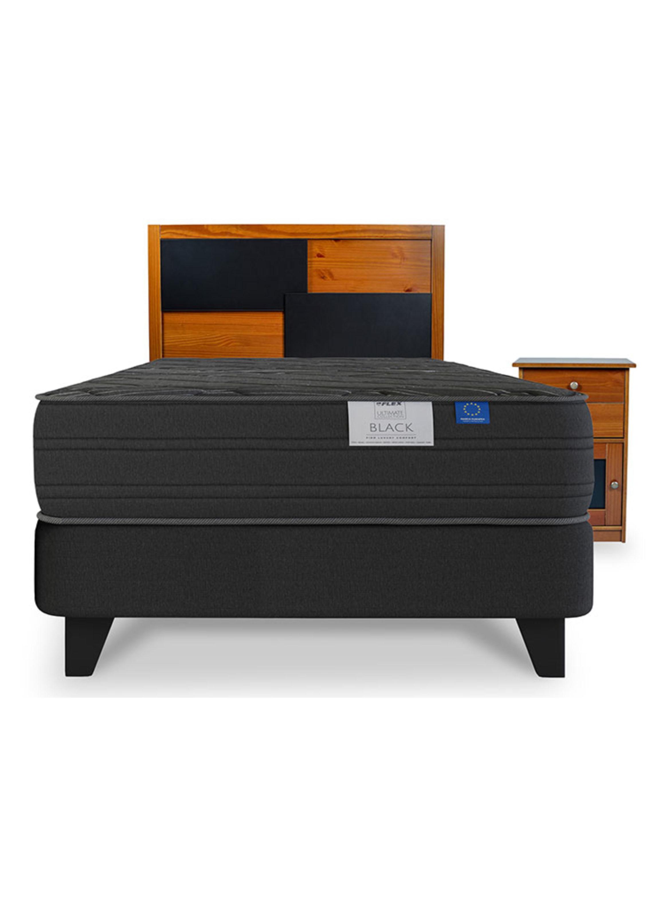 Cama Europea 1.5 Plazas Black Base Normal Respaldo + Velador-1