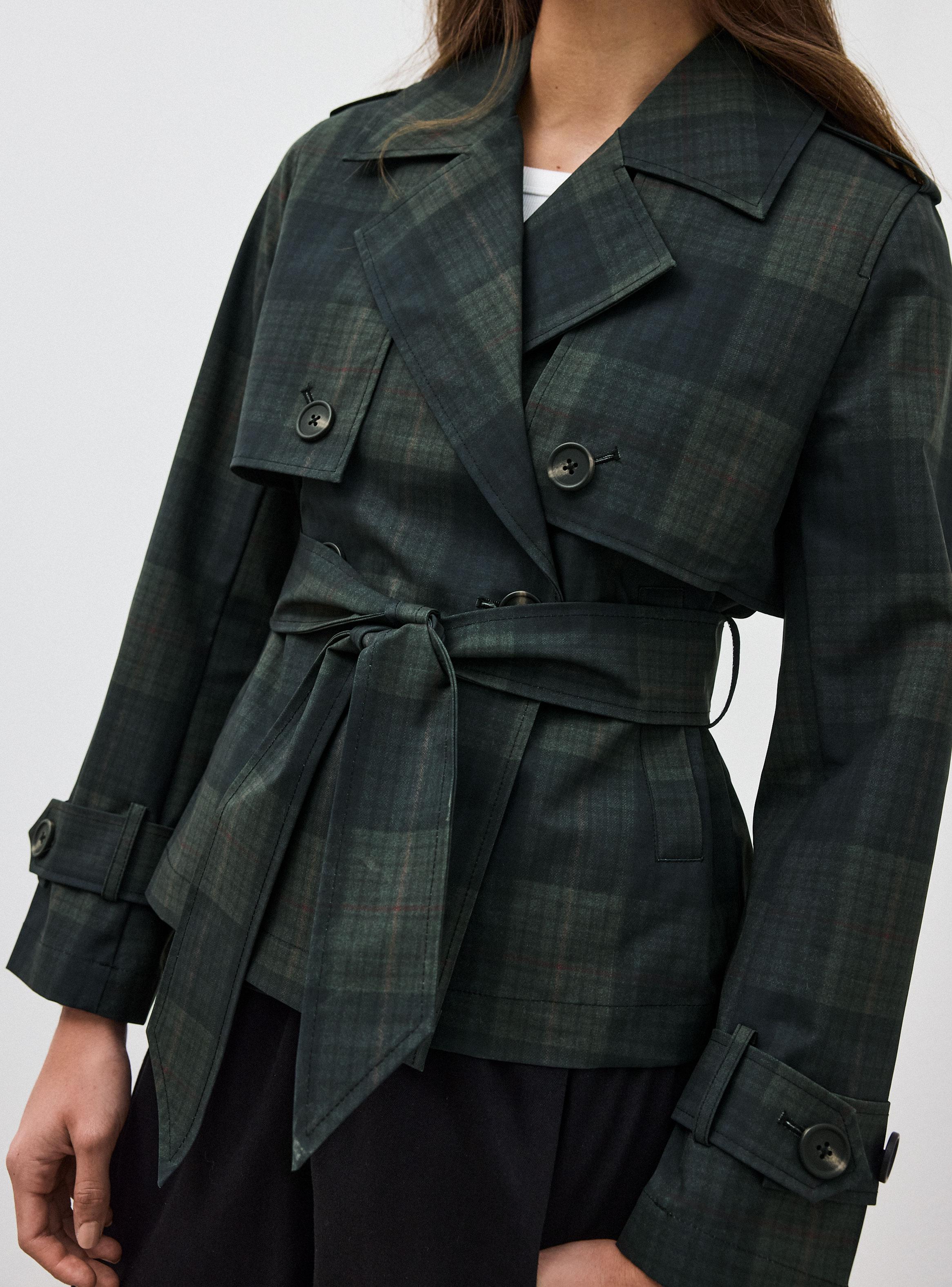 Chaqueta Trench Corto Diseño Cuadros-2